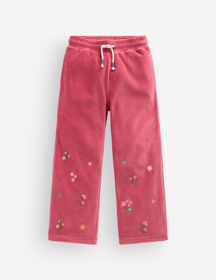 Velours-Jogginghose mit weitem Bein-Rosa, Stickerei