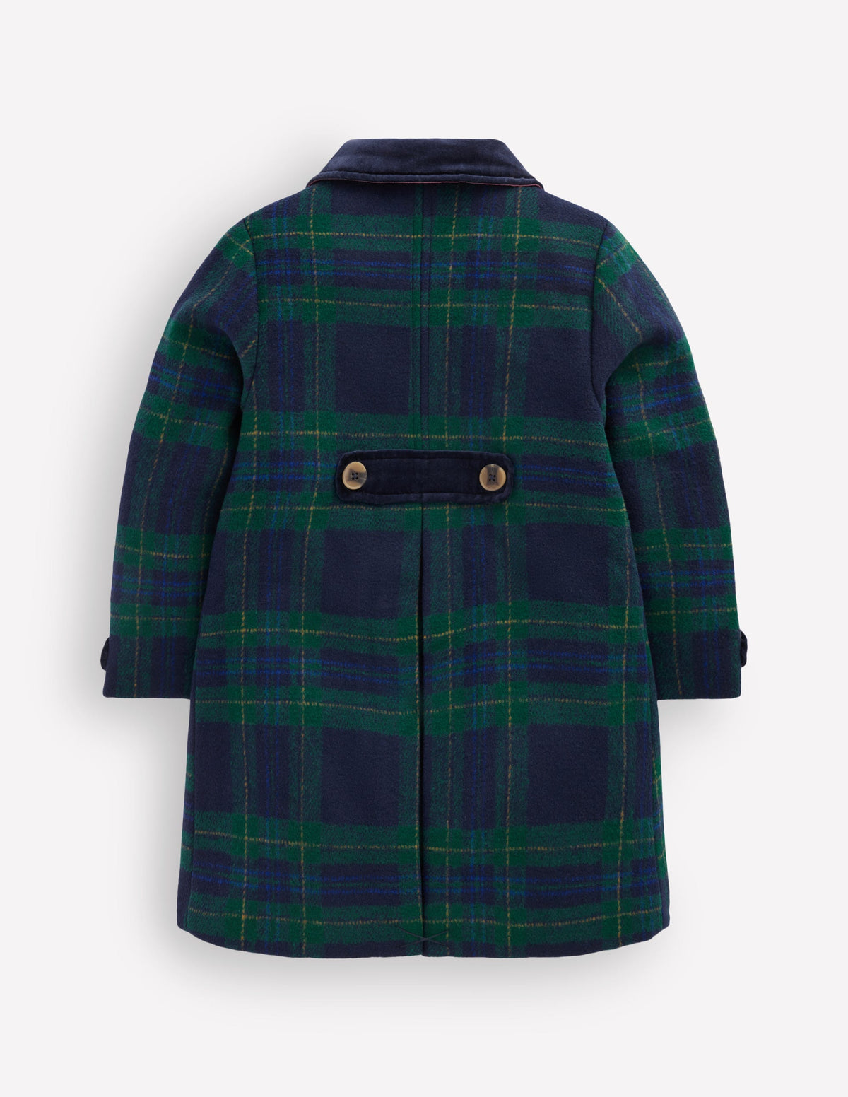 Manteau en laine à détails en velours-Carreaux bleu marine-3