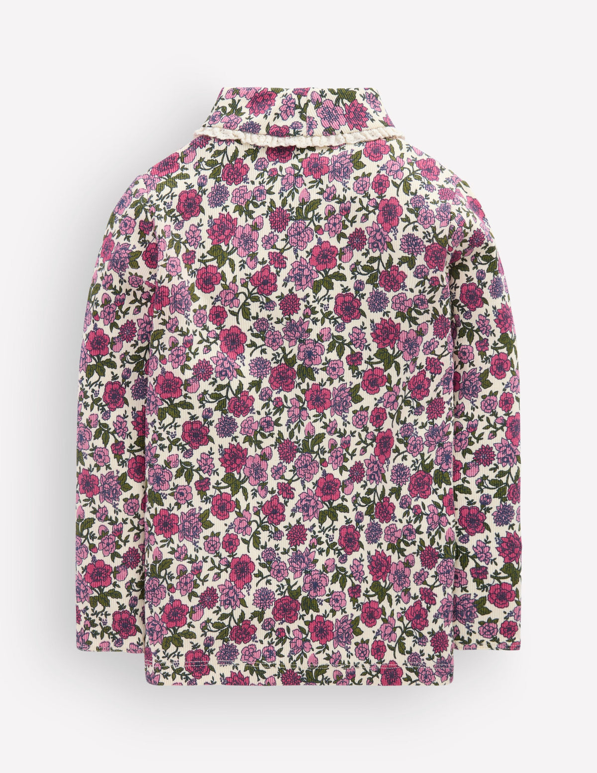 Top à col roulé et détails en dentelle-Motif floral gravé ivoire/rose-2