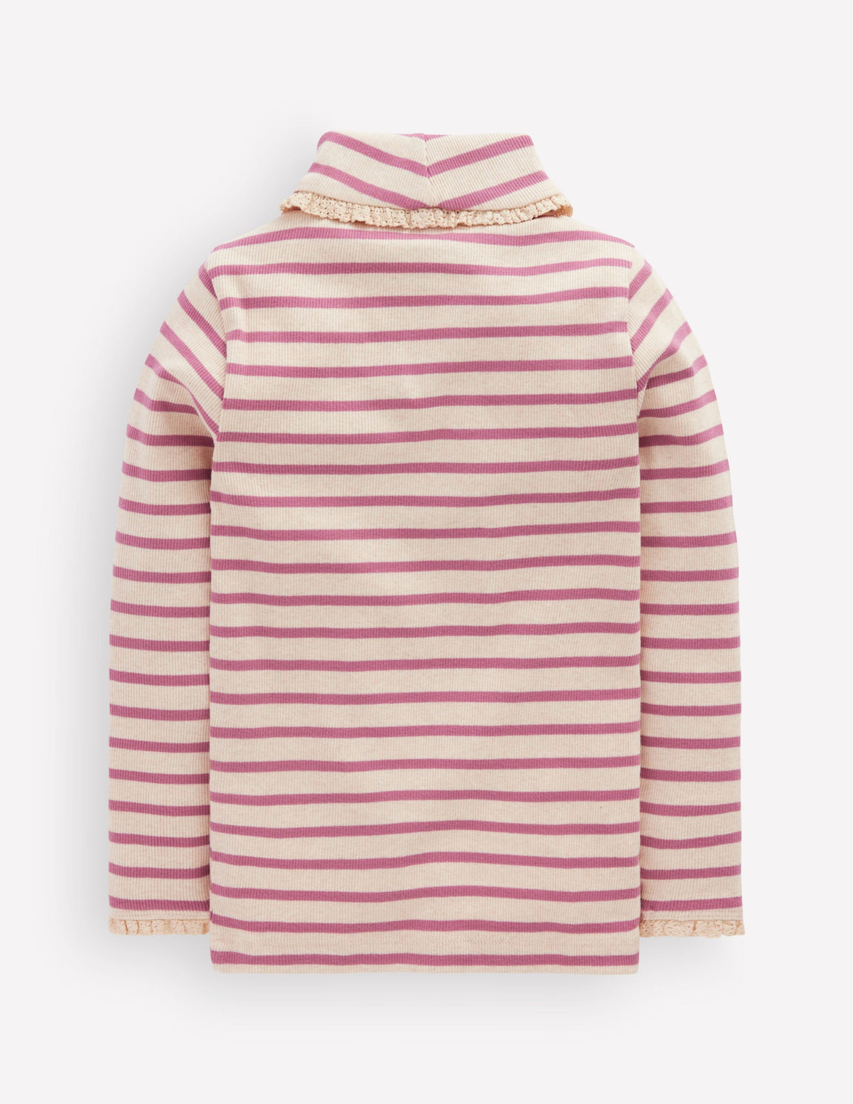 Oberteil mit Rollkragen und Spitzenbesatz-Naturweiß/Rosa Streifen - Image 2
