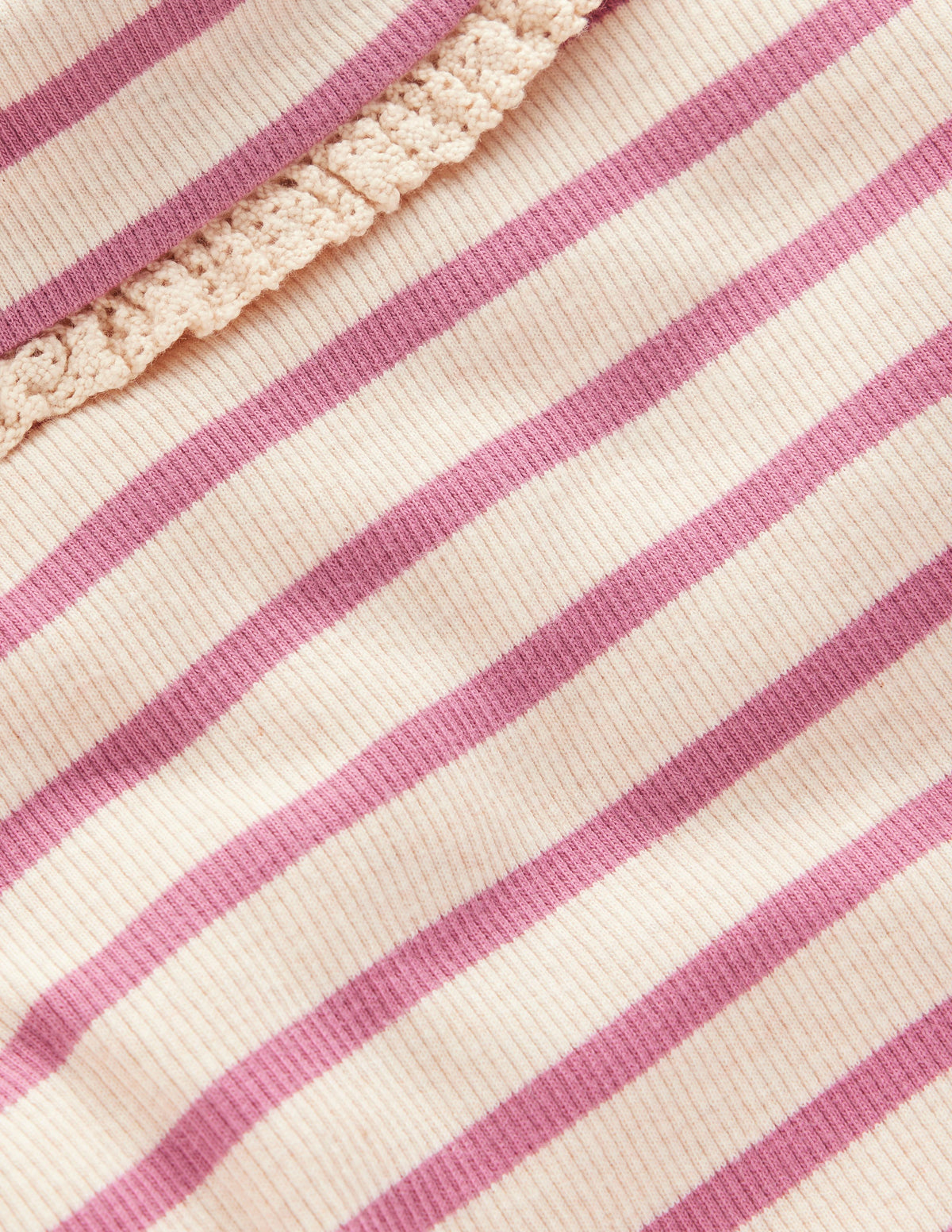 Oberteil mit Rollkragen und Spitzenbesatz-Naturweiß/Rosa Streifen-3