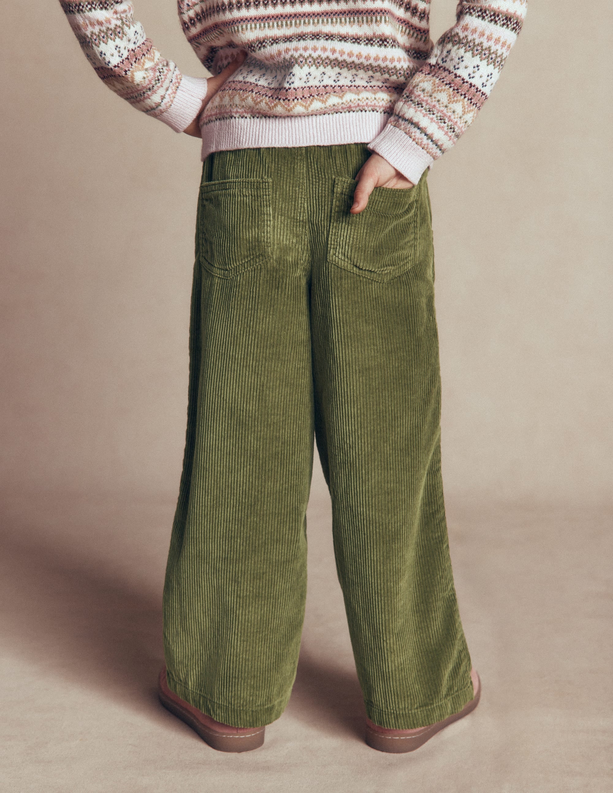 Cordhose mit Kordelzug-Olivgrün Cord - Image 2