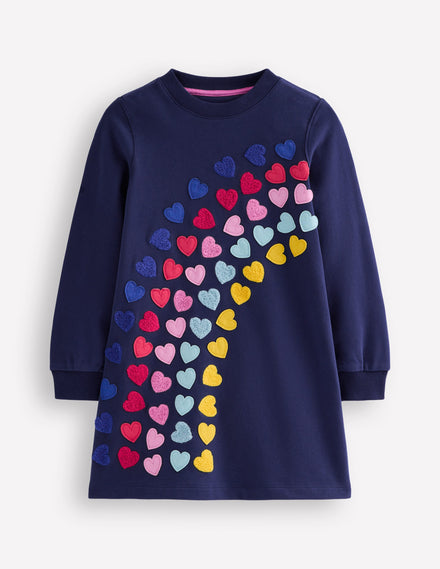 Ida Sweatshirtkleid mit Applikation-College-Marineblau Regenbogenherzen