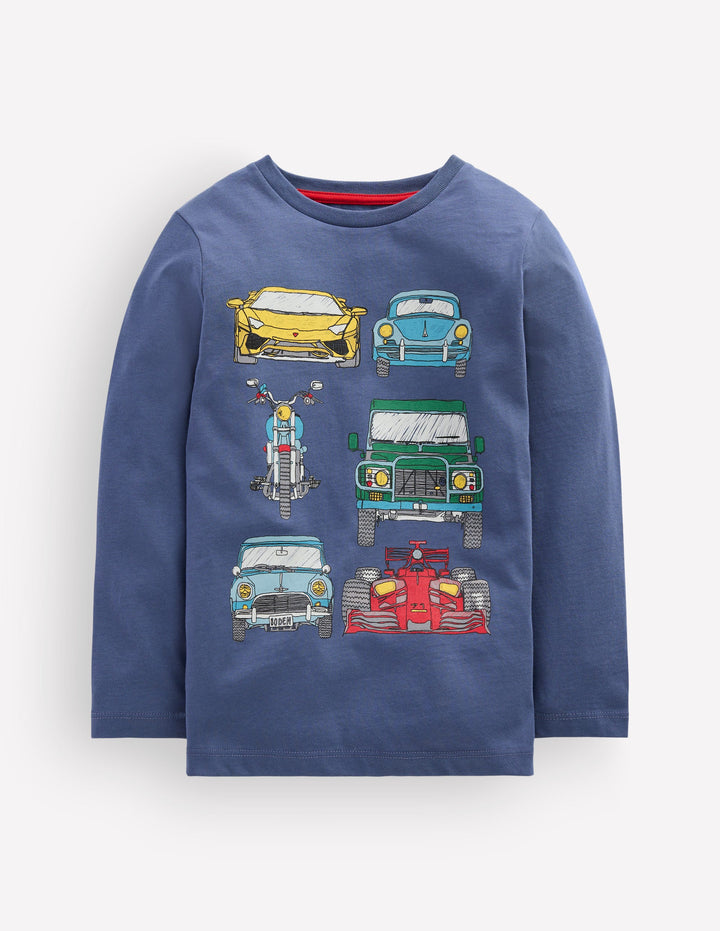 T-Shirt vorne & hinten-Roboterblau Autos