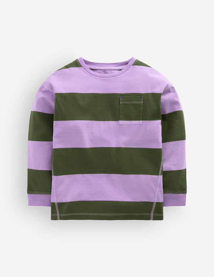 Stückgefärbtes Langarmshirt-Braunschweigisches Grün/Blumenmuster Lila