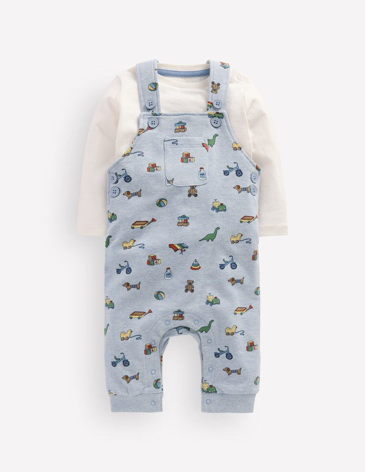 Latzhosen-Set aus Jersey-Blau Meliert Spielzimmer Muster