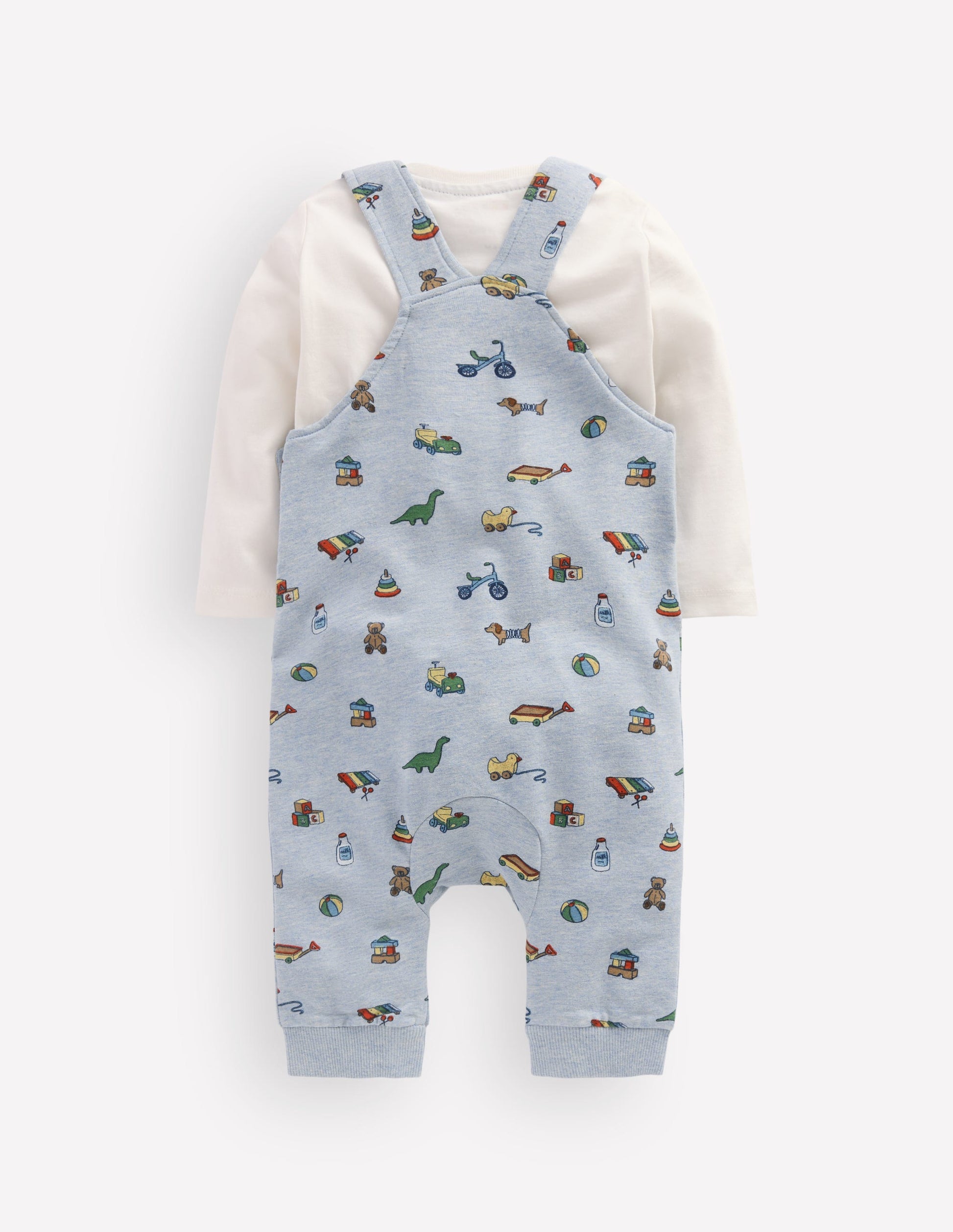 Jersey Dungarees Set-Blue Marl Playroom Print-2