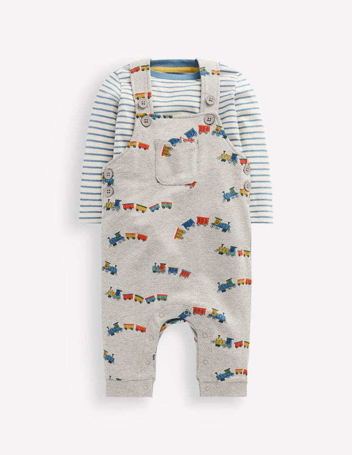 Ensemble avec salopette en jersey-Trains gris chiné