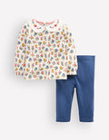 Ensemble à col en jersey-Motif petites fleurs bleu