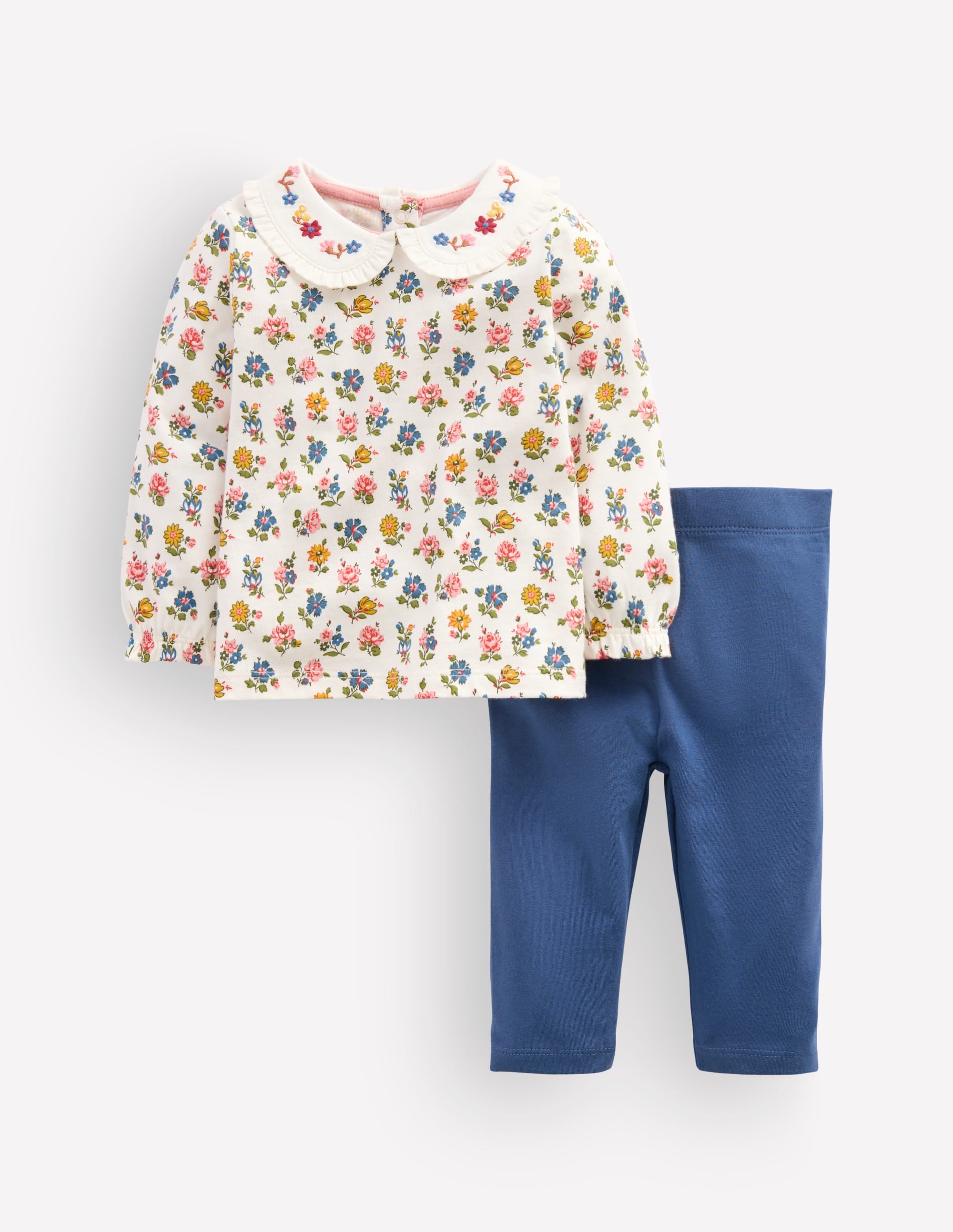 Ensemble à col en jersey-Motif petites fleurs bleu - Image 1