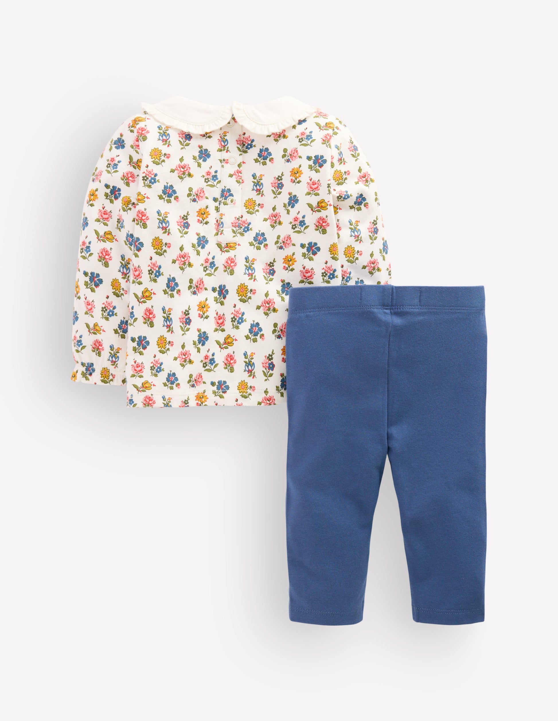 Ensemble à col en jersey-Motif petites fleurs bleu-2