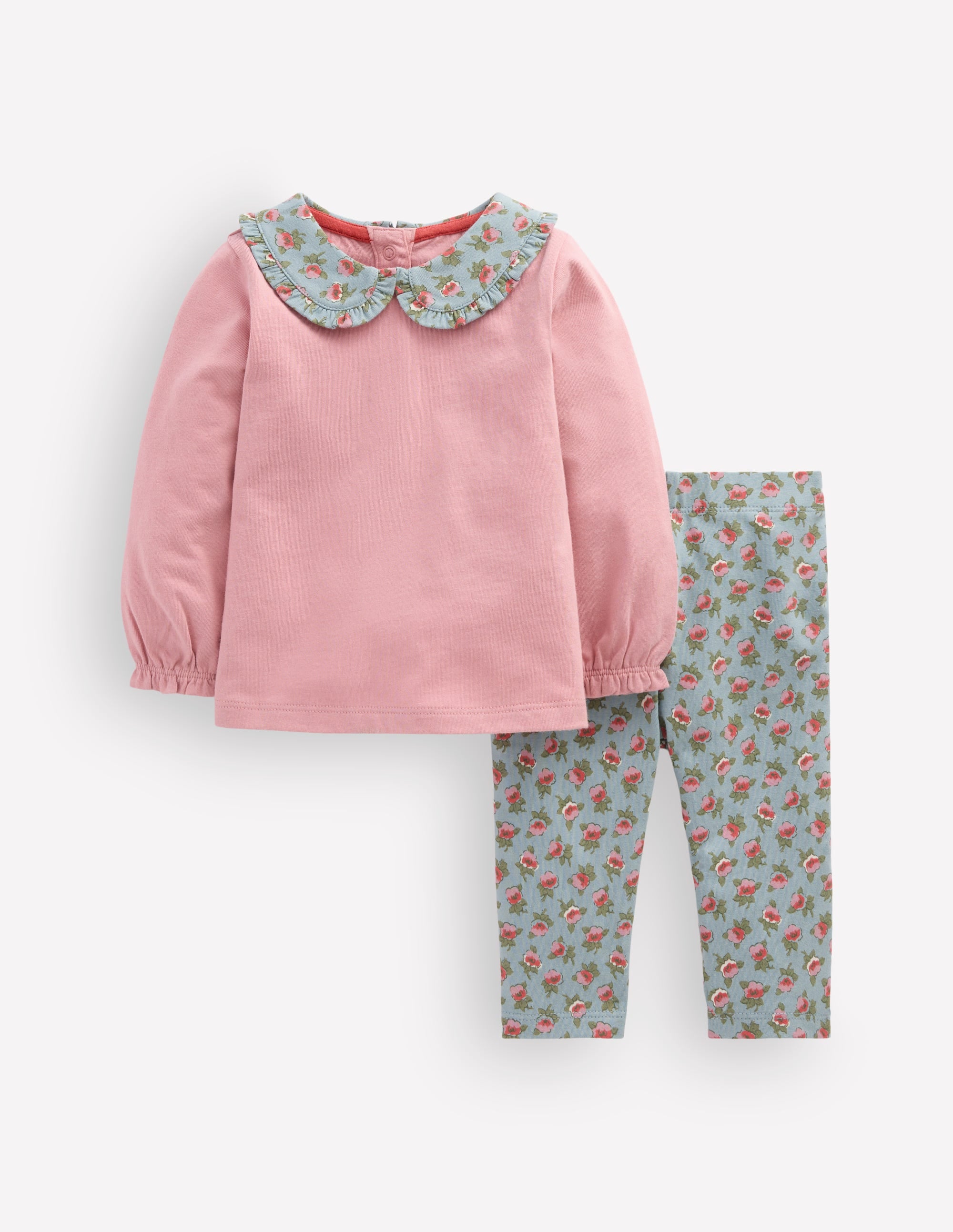 Collared Jersey Set-Pink/Blue Ditsy Floral - Image 1