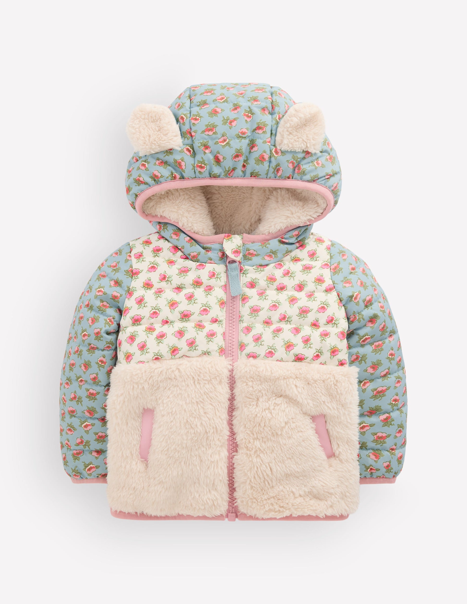 Mixed Borg Jacket-Blue Hotchpotch Floral-1