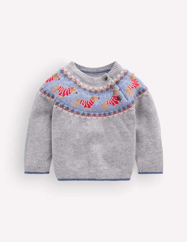 Fair-Isle-Pullover-Grau Meliert Welpe