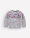 Pull motif jacquard-Chiot gris chiné