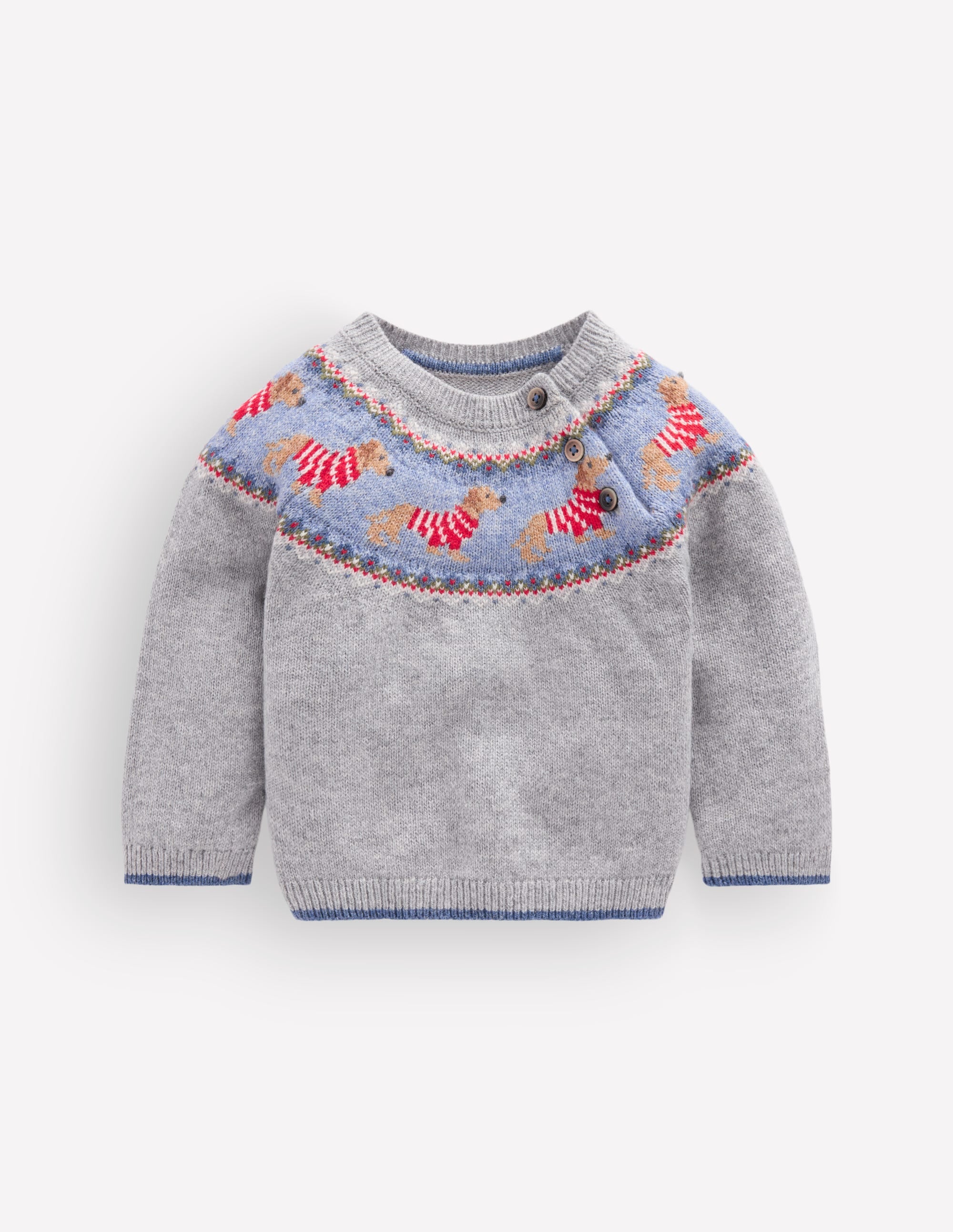 Pull motif jacquard-Chiot gris chiné - Image 1