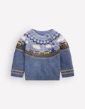 Fair-Isle-Pullover-Gletscherblau Meliert Zug