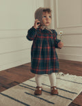Robe de cérémonie à smocks-Carreaux traditionnels vert
