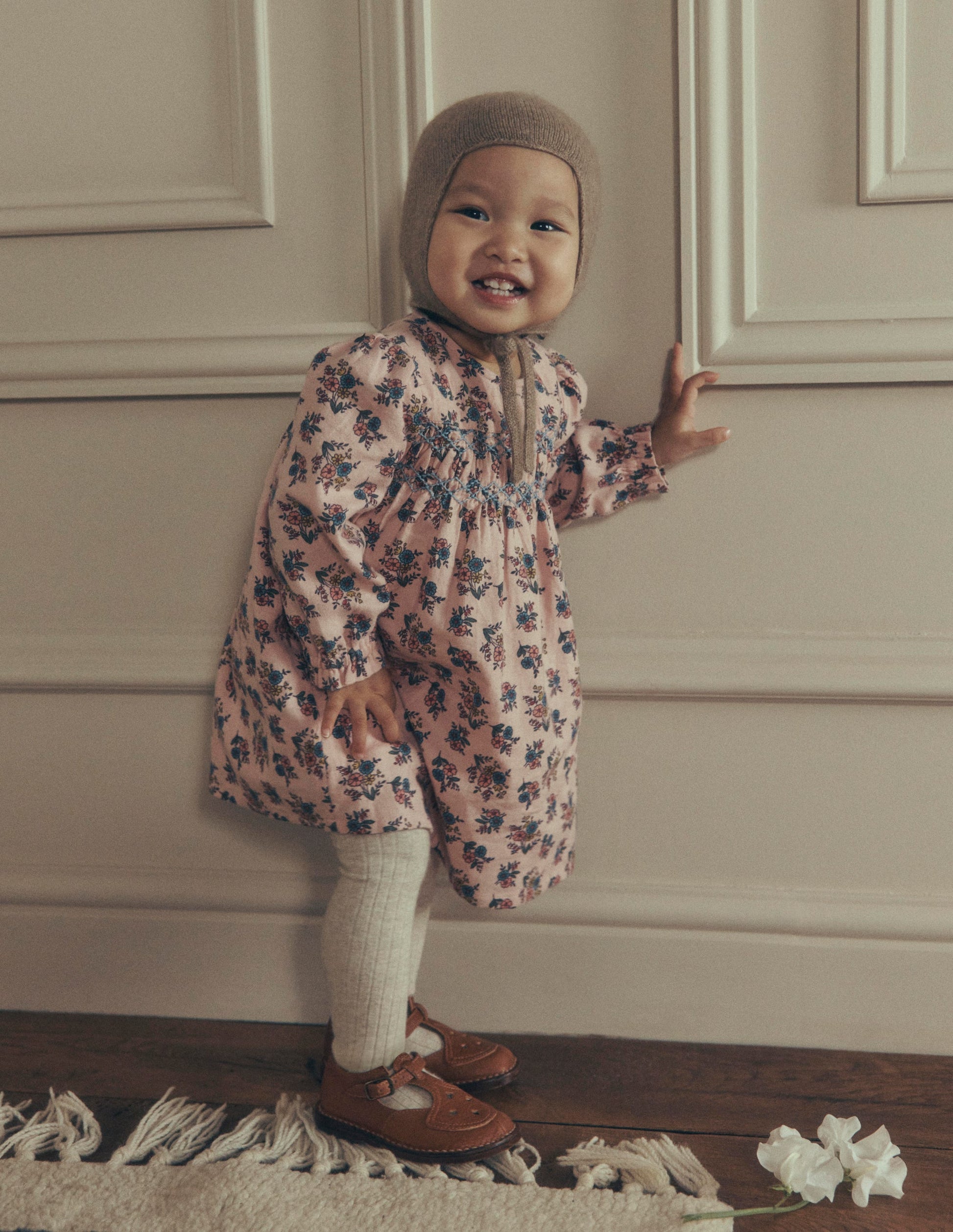 Robe de cérémonie à smocks-Motif Sprouting Garden rose-1