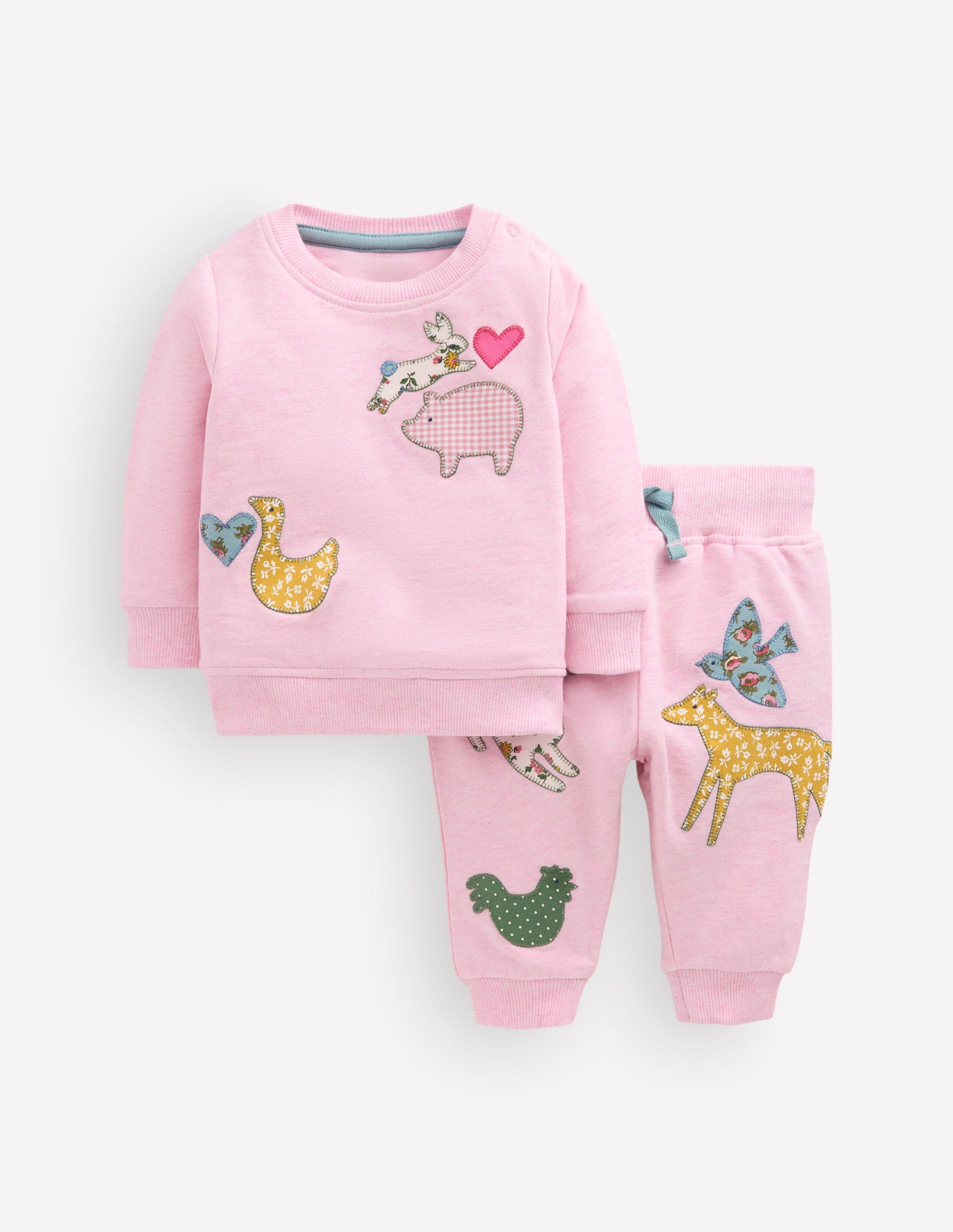 Ensemble avec sweat à appliqués-Ferme rose clair-1