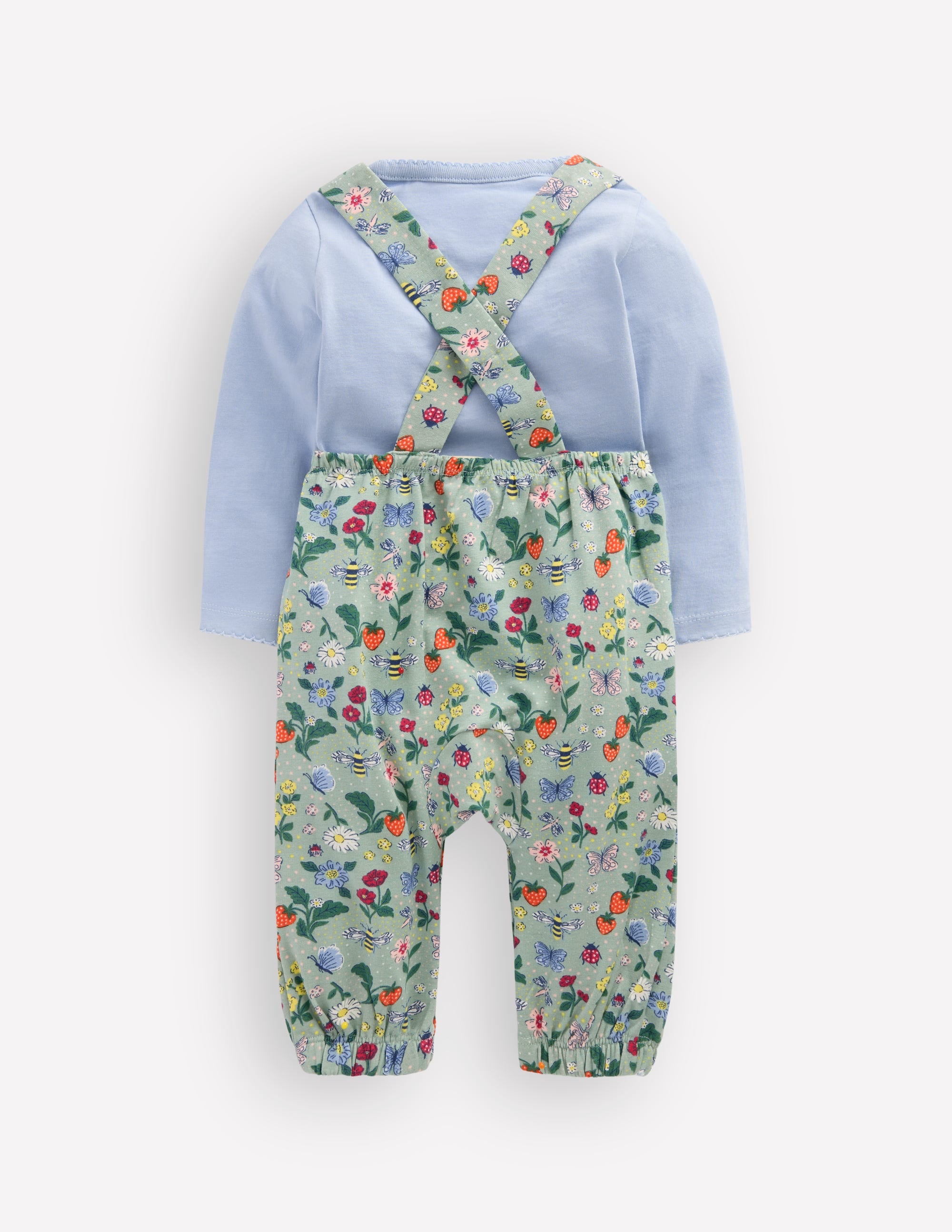 Ensemble avec salopette en jersey-Motif Bee Garden vert - Image 2