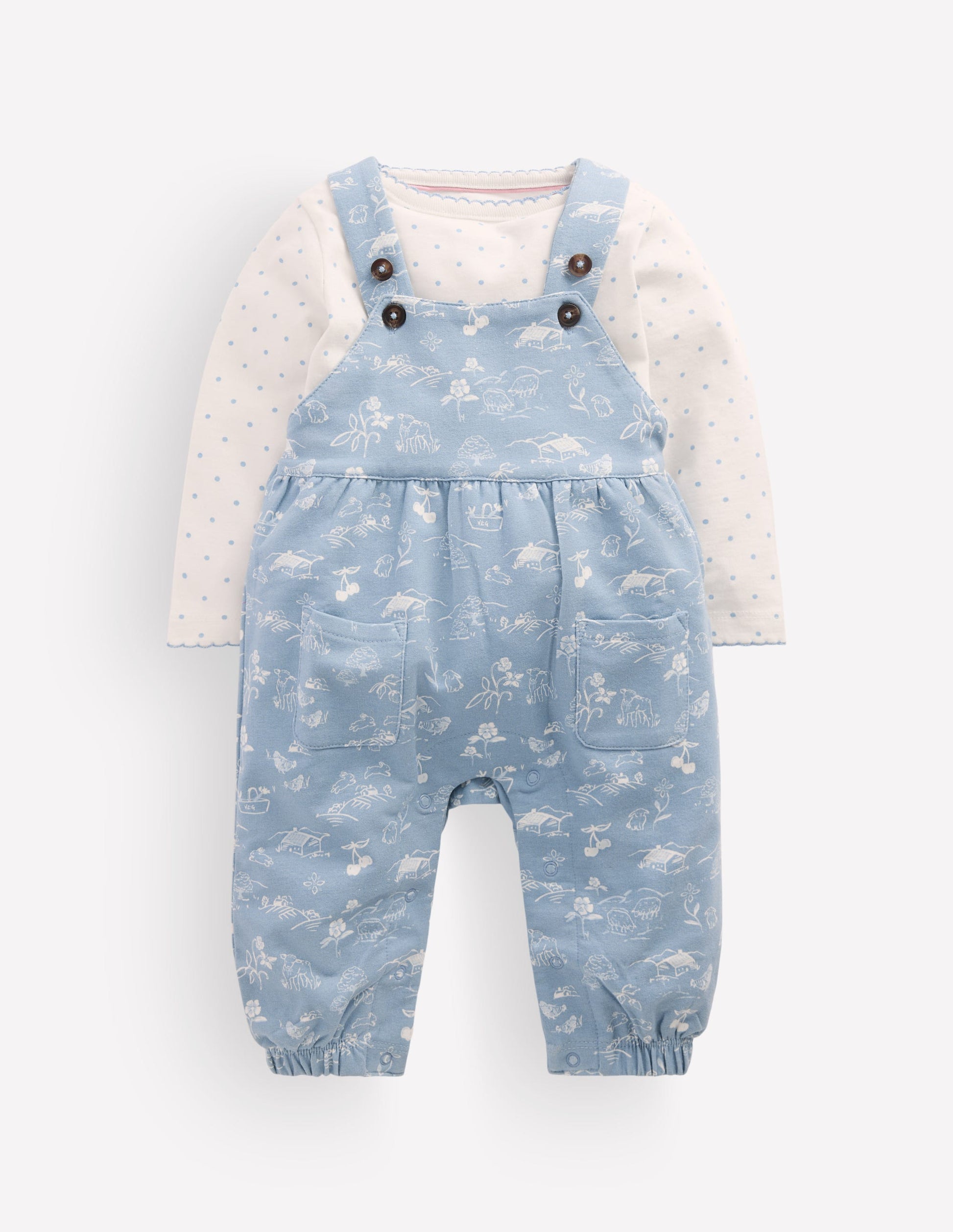 Latzhosen-Set aus Jersey-Blau Linear Farm-1