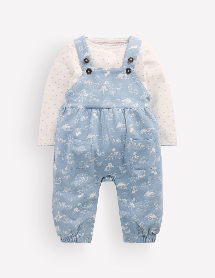 Ensemble avec salopette en jersey-Ferme linéaire bleu
