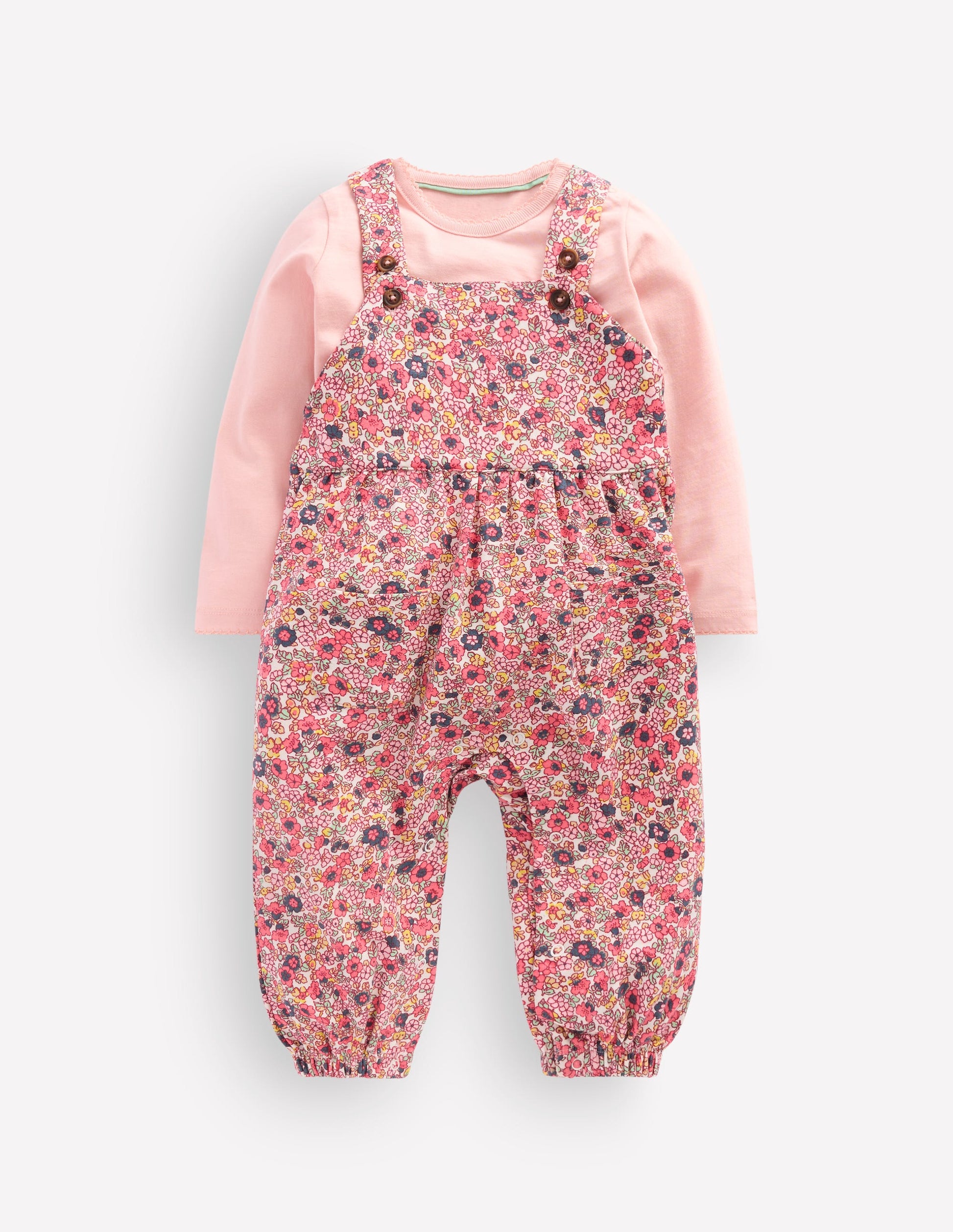 Ensemble avec salopette en jersey-Motif petites fleurs multi-1
