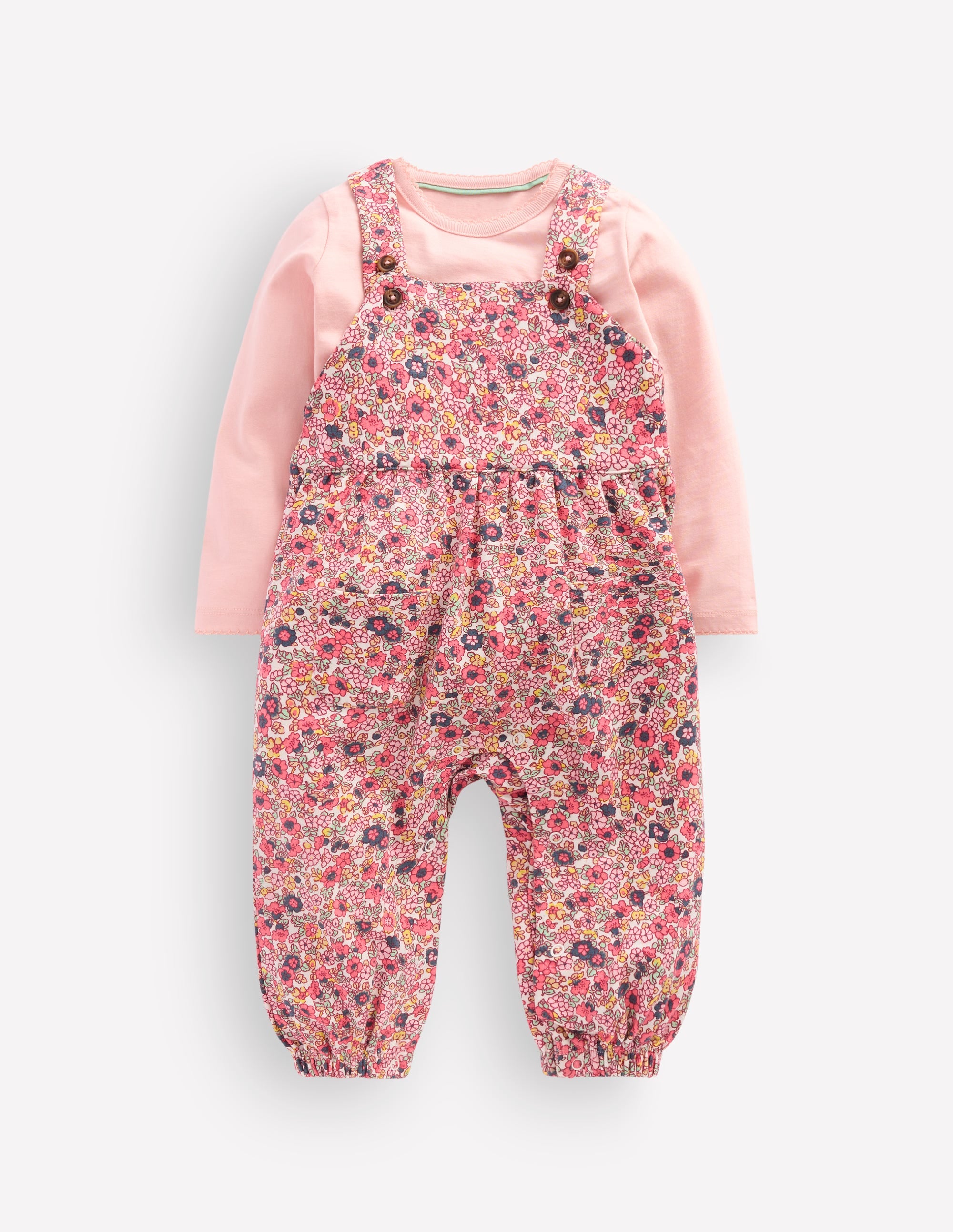 Ensemble avec salopette en jersey-Motif petites fleurs multi - Image 1