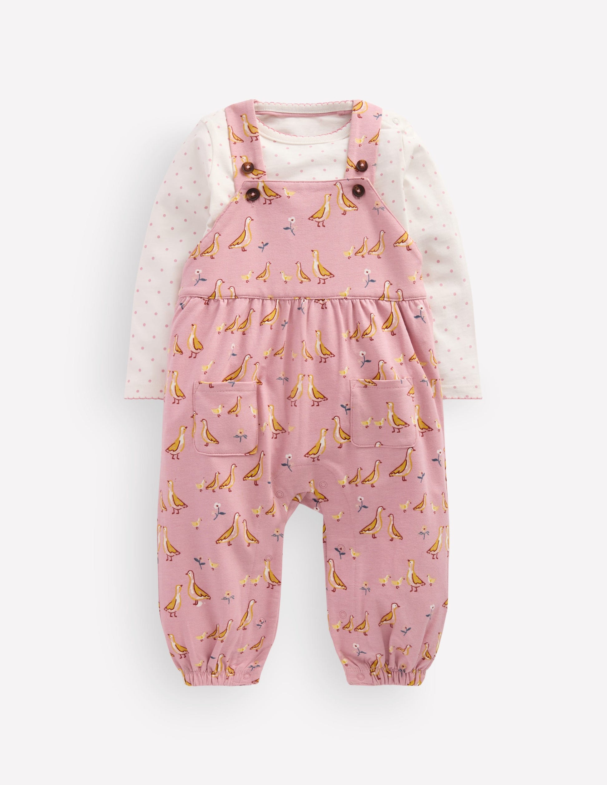Ensemble avec salopette en jersey-Canards rose-1