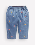 Bestickte Chambray-Hose-Bestickt Chambray