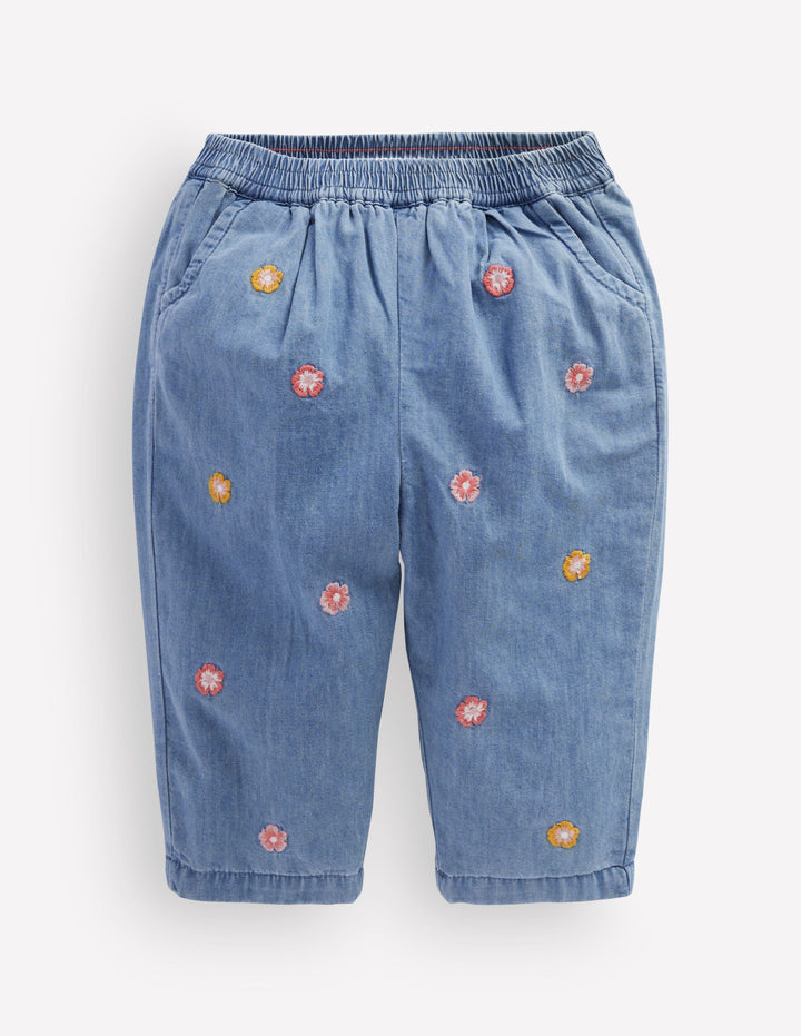 Bestickte Chambray-Hose-Bestickt Chambray