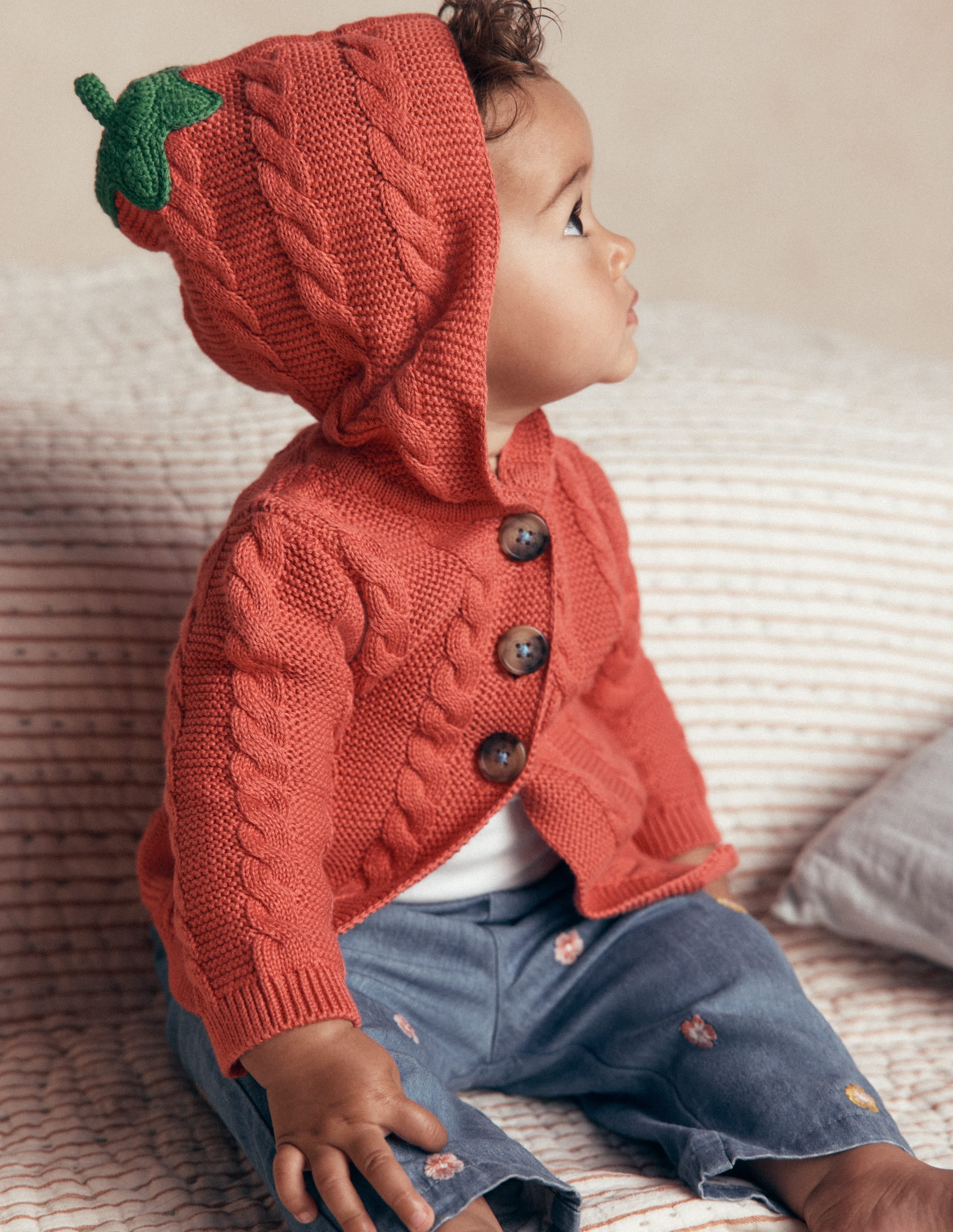 Originelle, gestrickte Baumwolljacke-Terrakotta-Ton Kürbis - Image 1