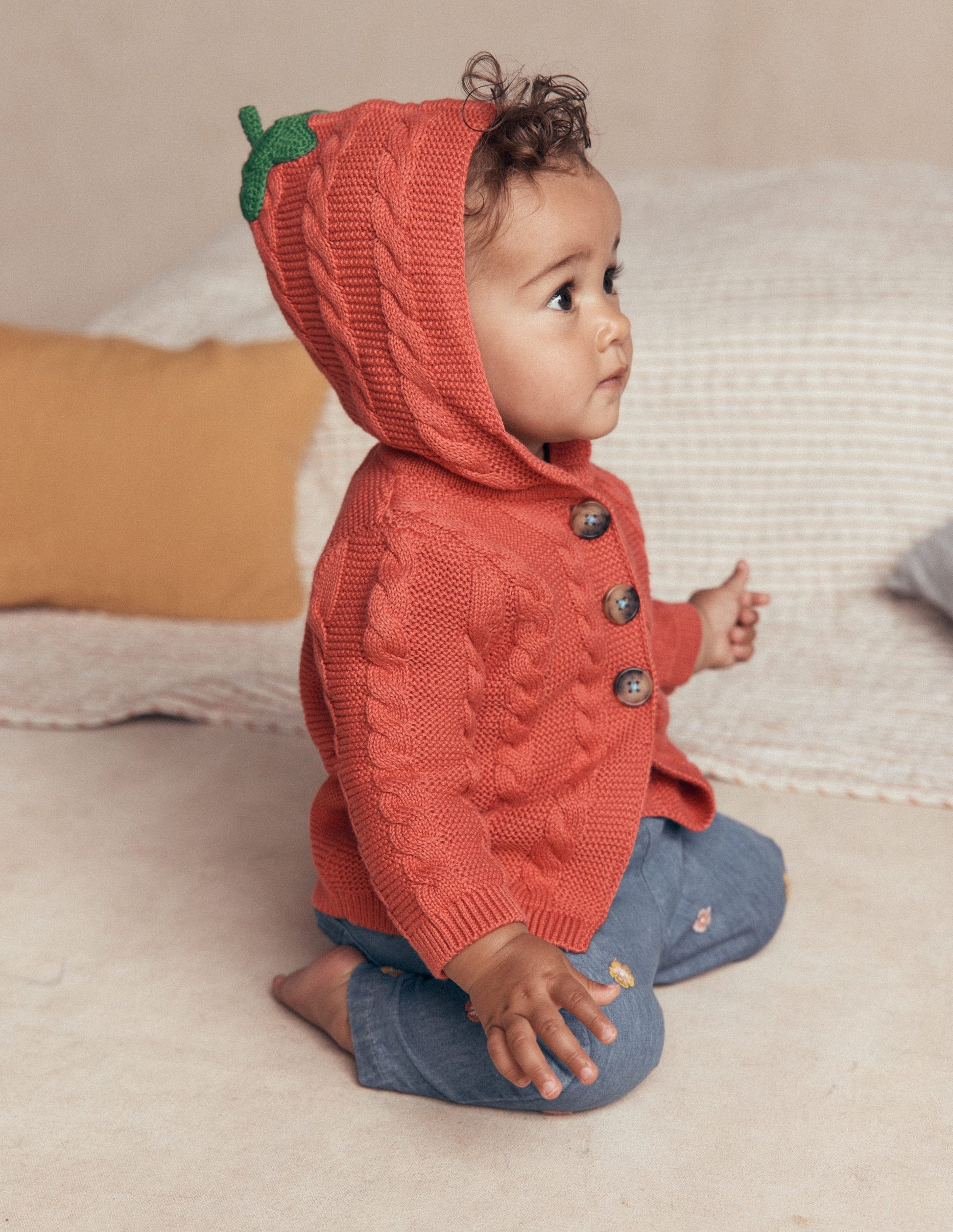 Originelle, gestrickte Baumwolljacke-Terrakotta-Ton Kürbis-3