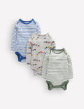 3 bodies en coton-Trains gris chiné