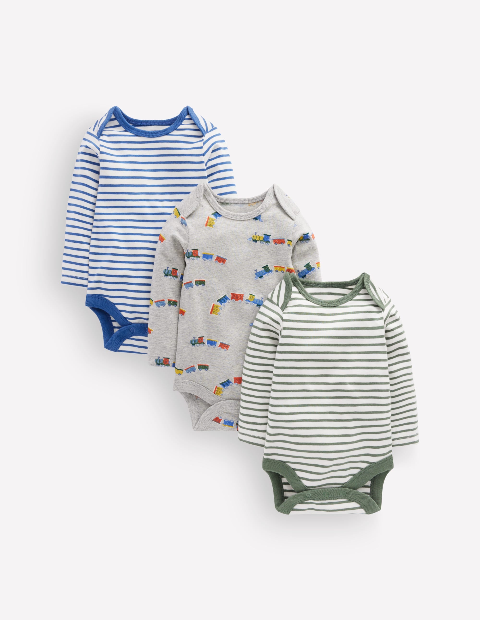 3 bodies en coton-Trains gris chiné - Image 1