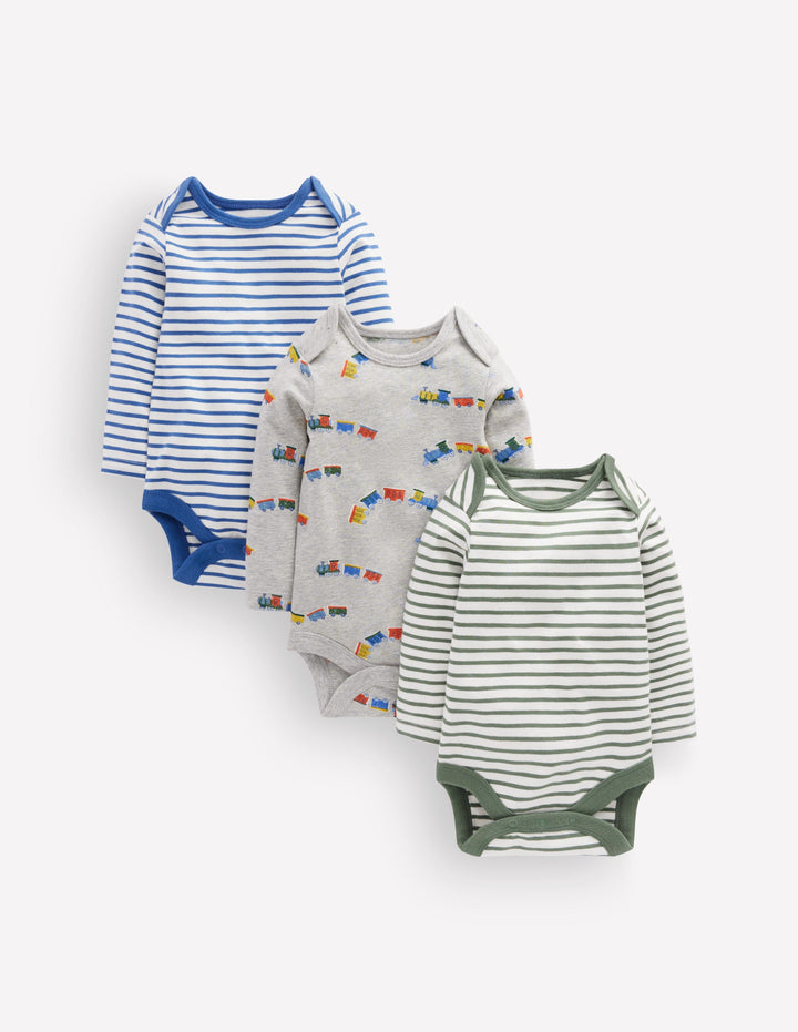3 bodies en coton-Trains gris chiné