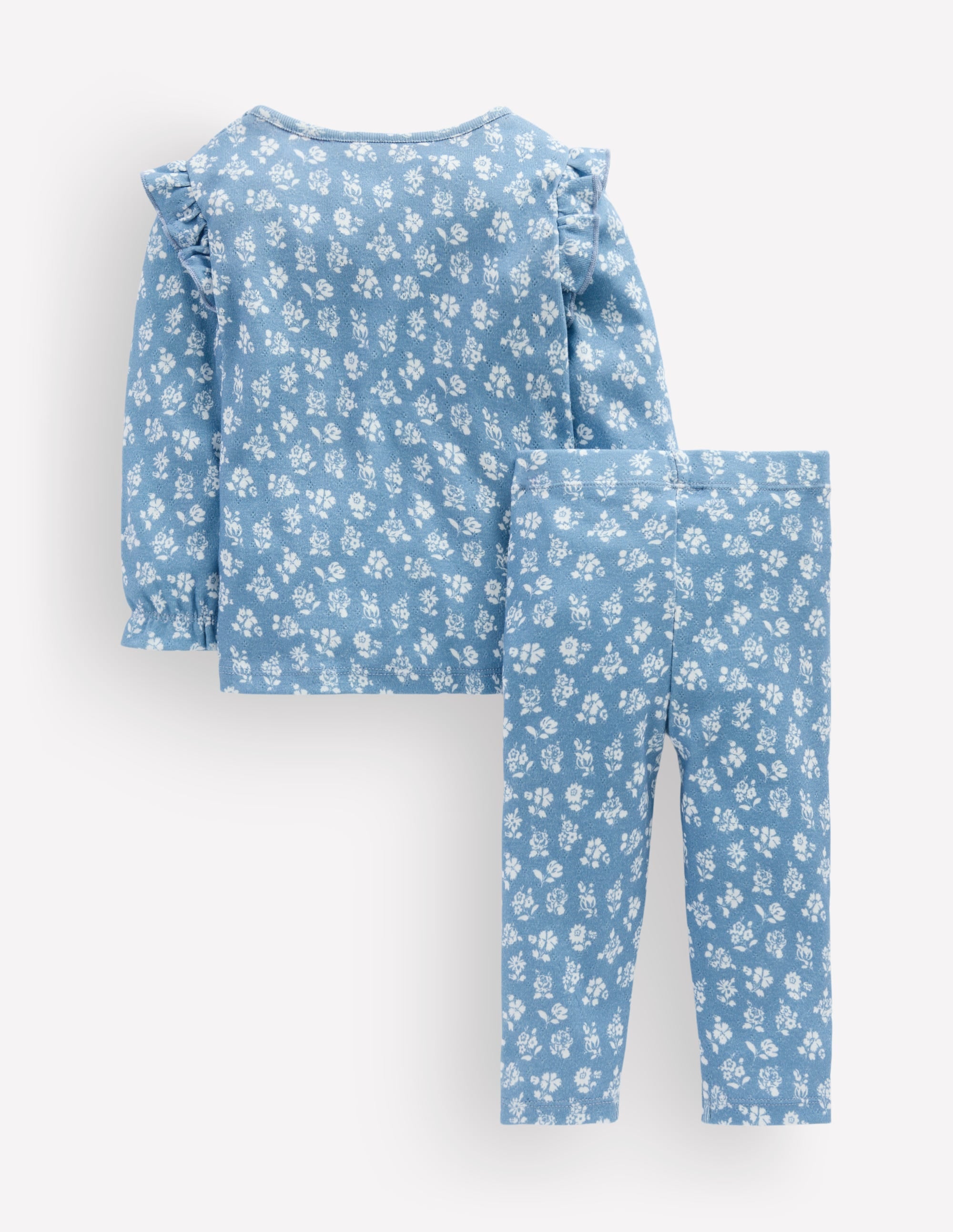 Ensemble en coton et pointelle-Motif petites fleurs bleu glacier - Image 2