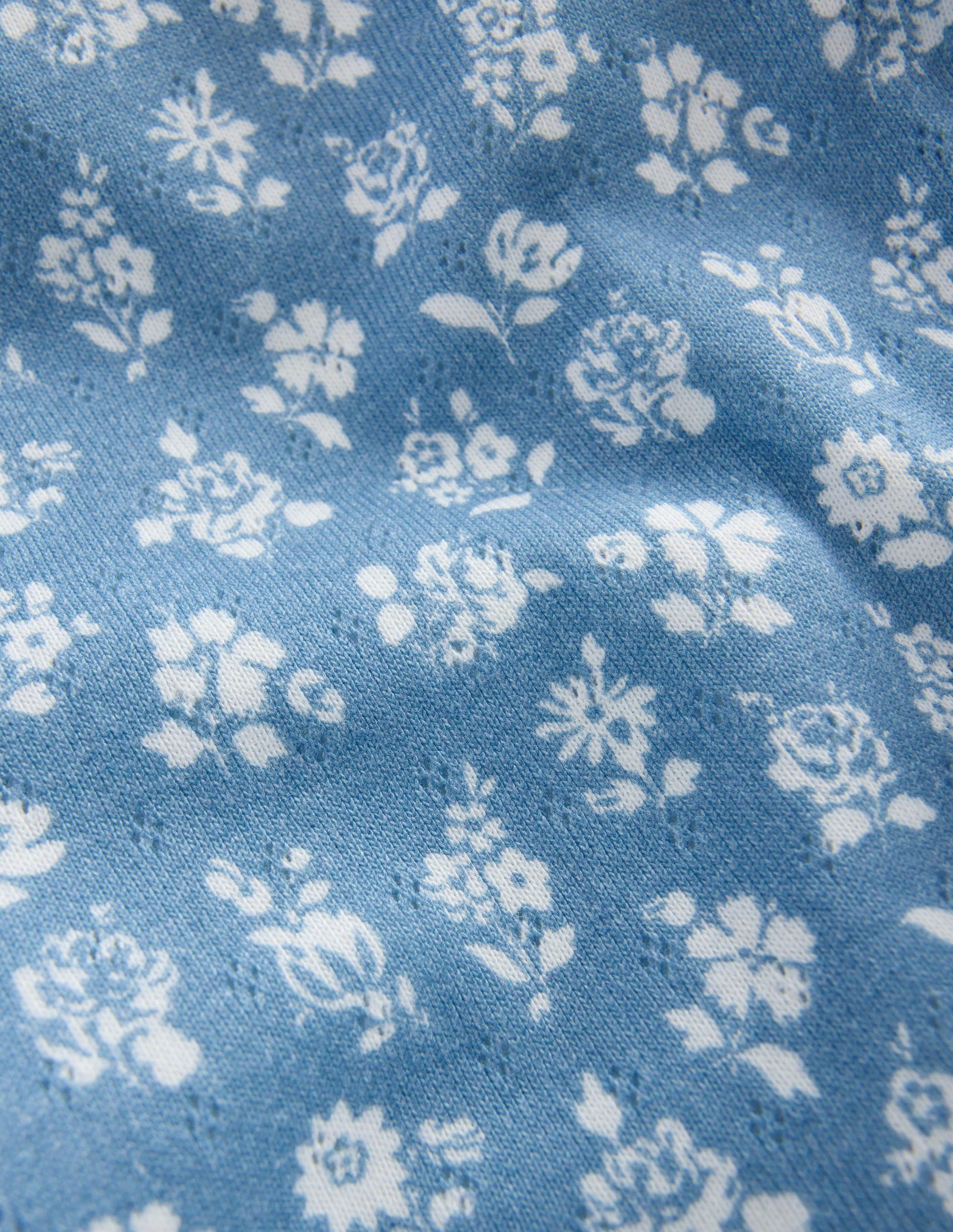 Ensemble en coton et pointelle-Motif petites fleurs bleu glacier-3