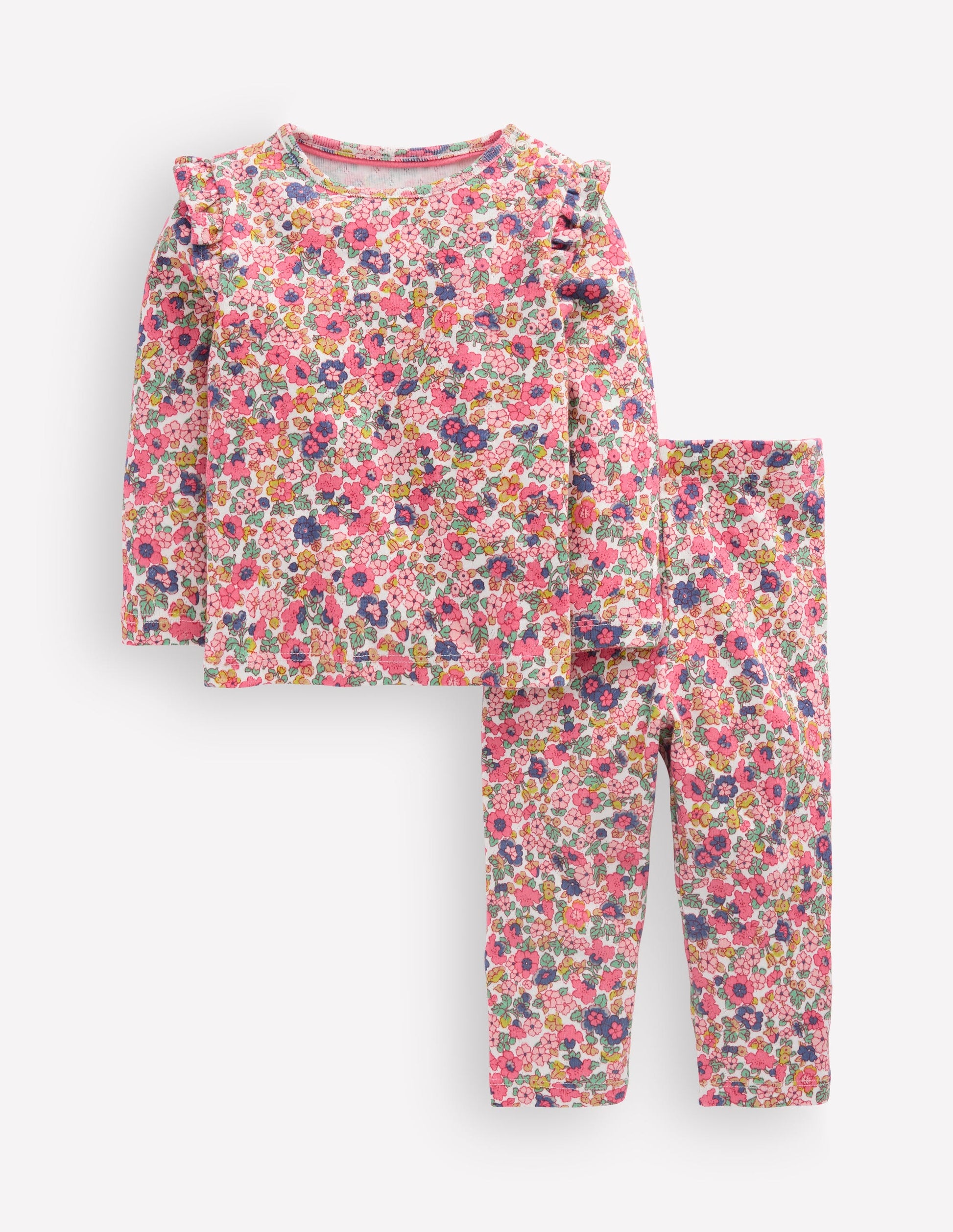 Ensemble en coton et pointelle-Motif petites fleurs multi-1