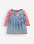 Ensemble avec robe chasuble brodée-Chambray brodé