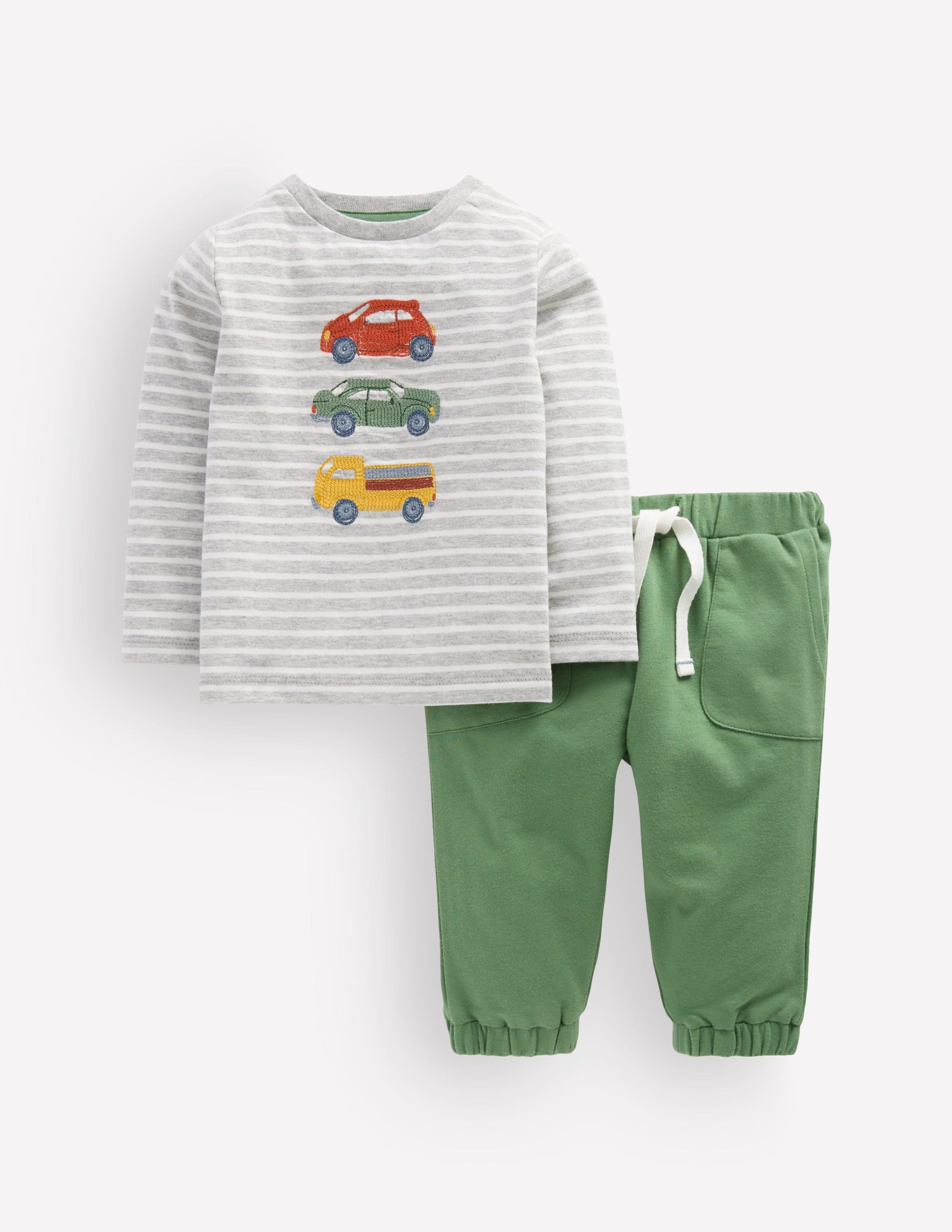 Ensemble en jersey à appliqué-Voitures vertes-1