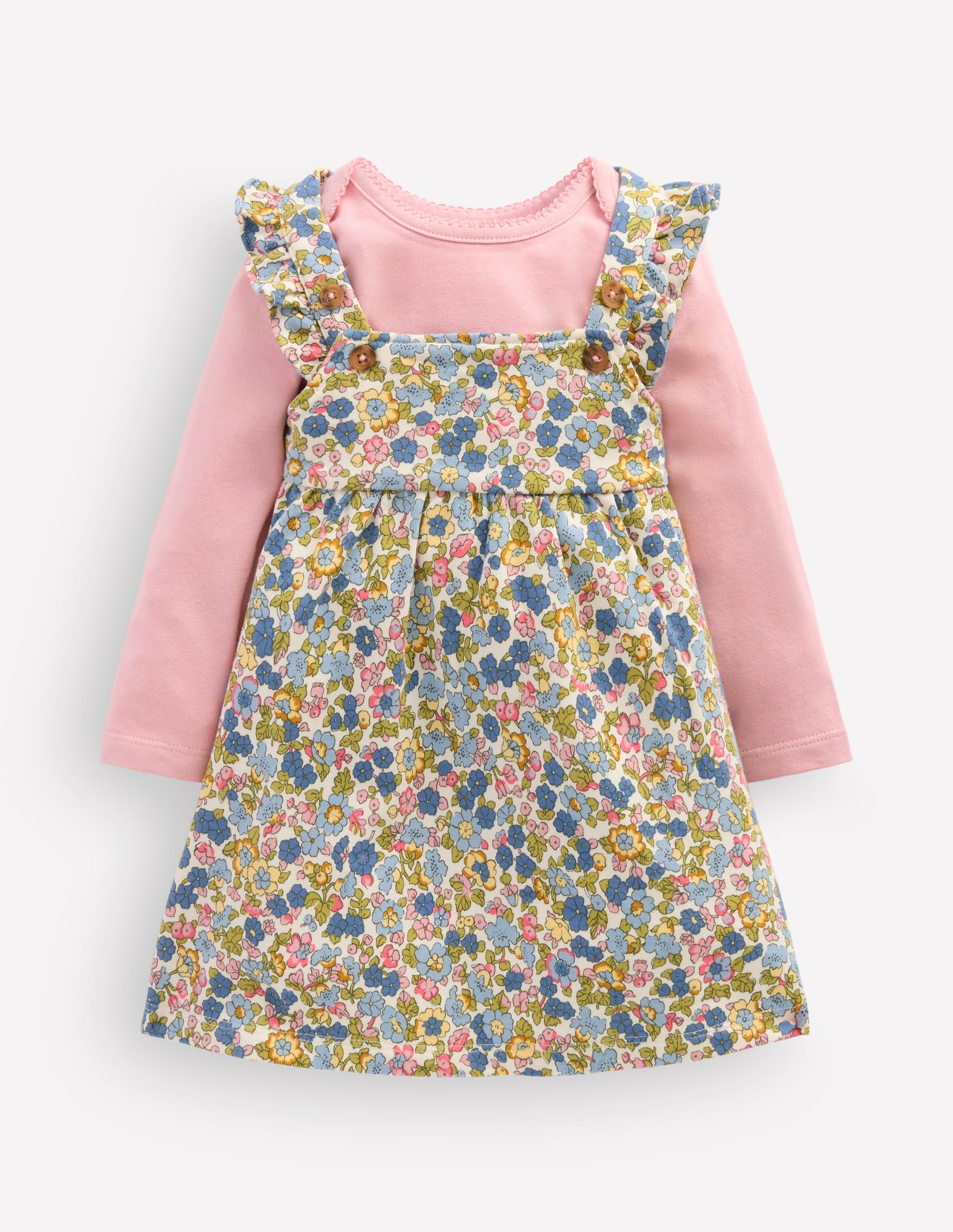 Ensemble robe chasuble en jersey-Motif petites fleurs bleu multi-1