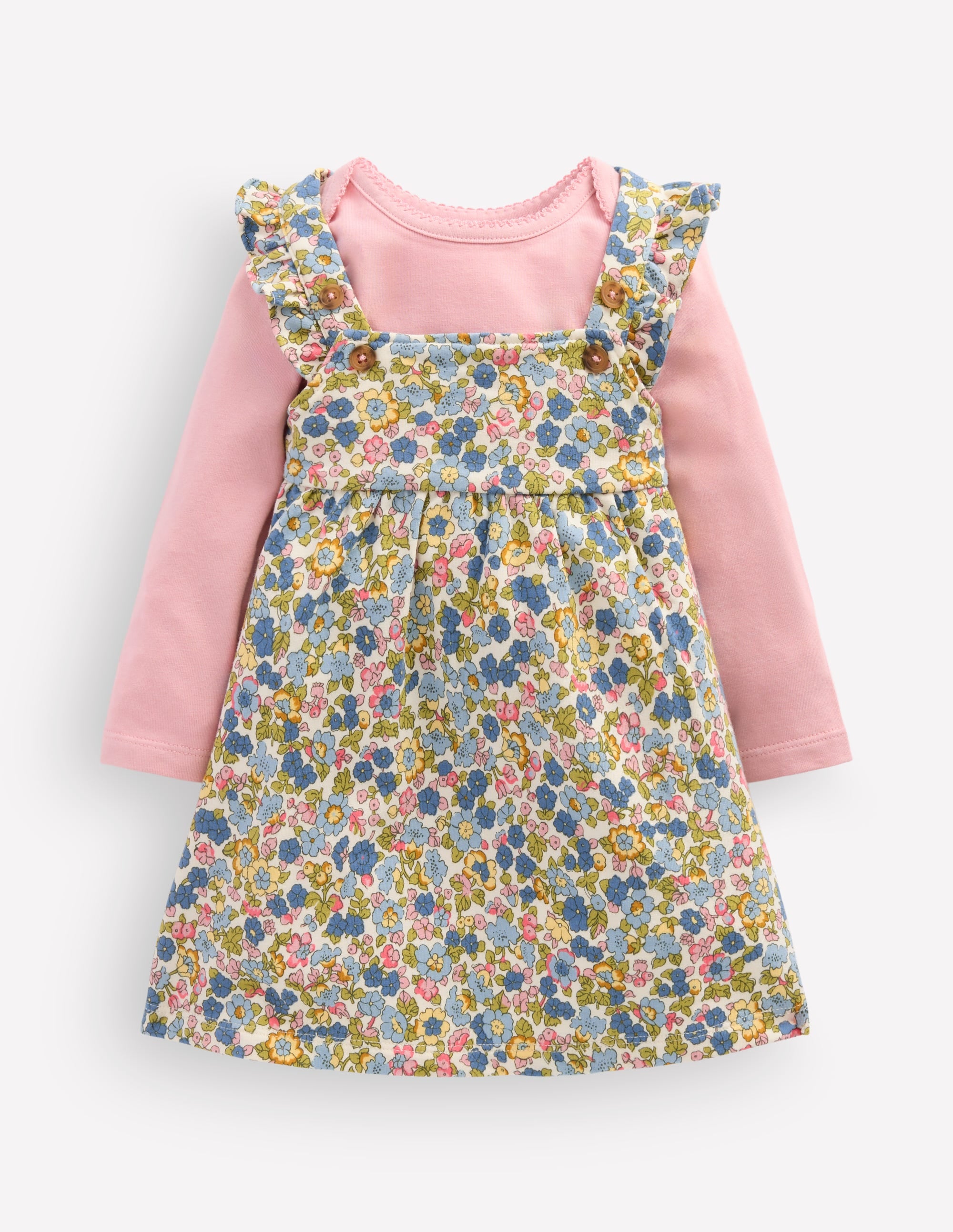 Ensemble robe chasuble en jersey-Motif petites fleurs bleu multi - Image 1