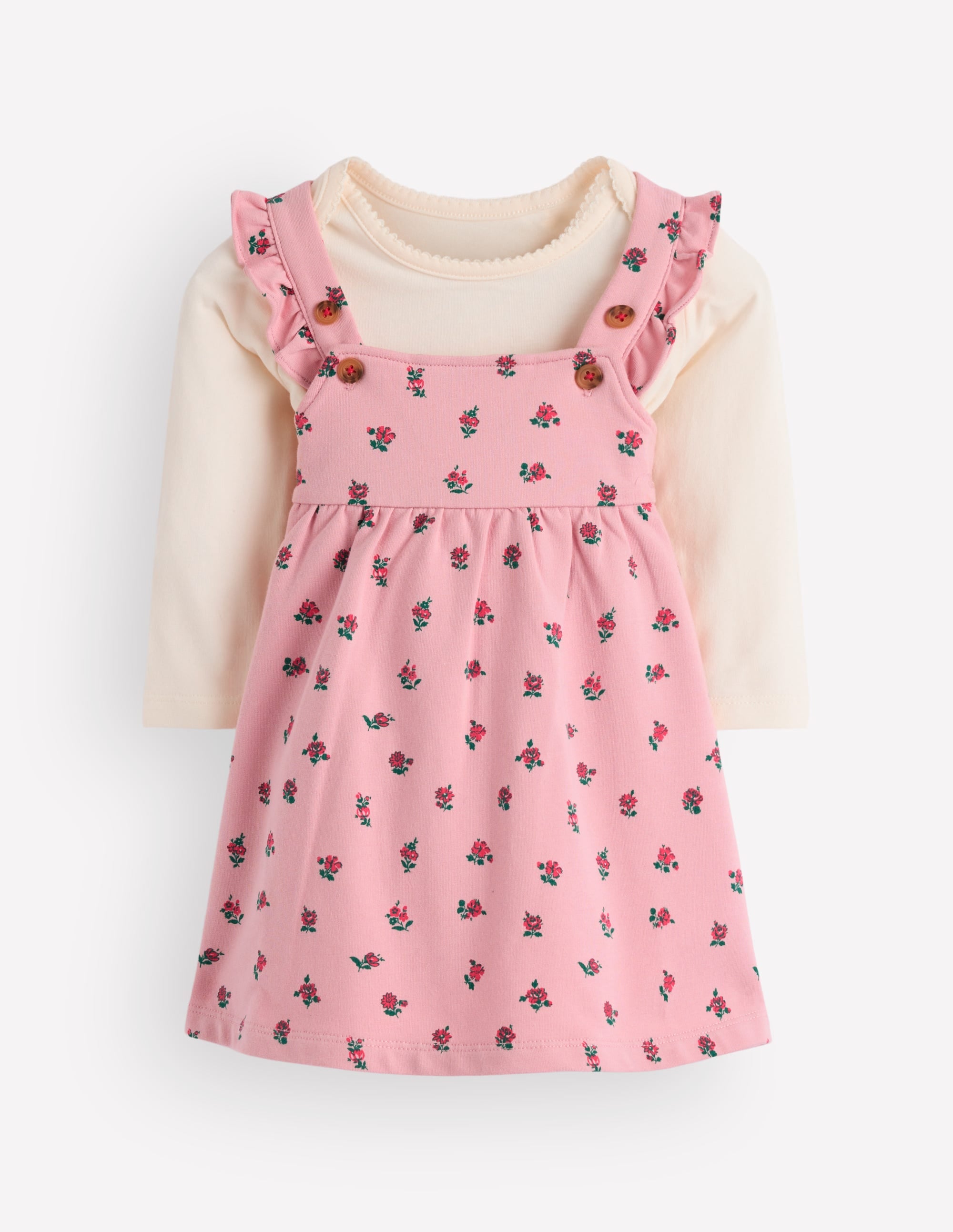 Schürzenkleid-Set aus Jersey-Rosa Kleine Vintage-Rosen - Image 1