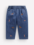 Bestickte Chambray-Hose-Chambray Hunde