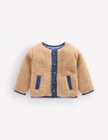 Kuschelige Teddyfelljacke mit Knopfleiste-Braun/Blau