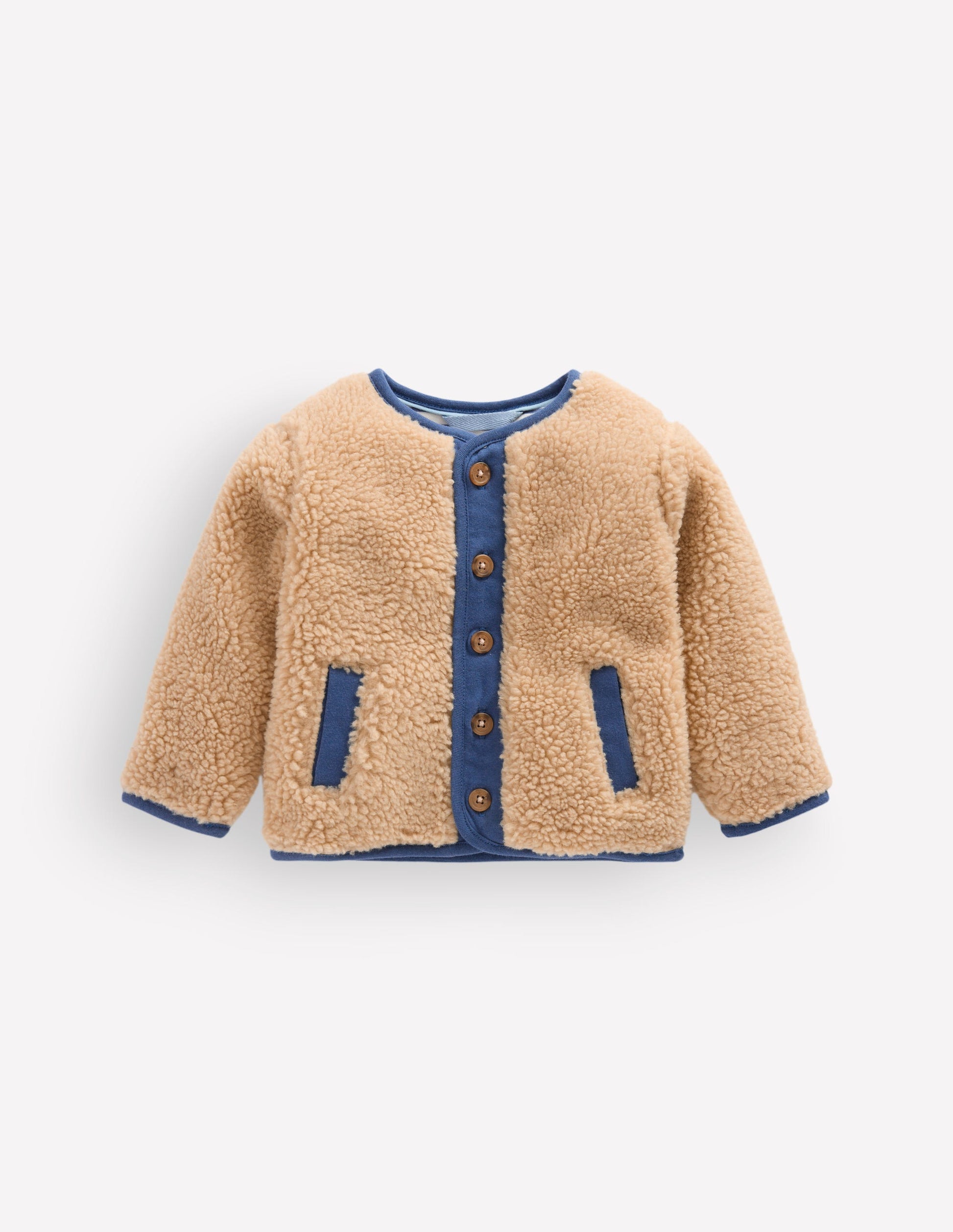 Cosy Borg Button-Down Jacket-Brown/Blue-2
