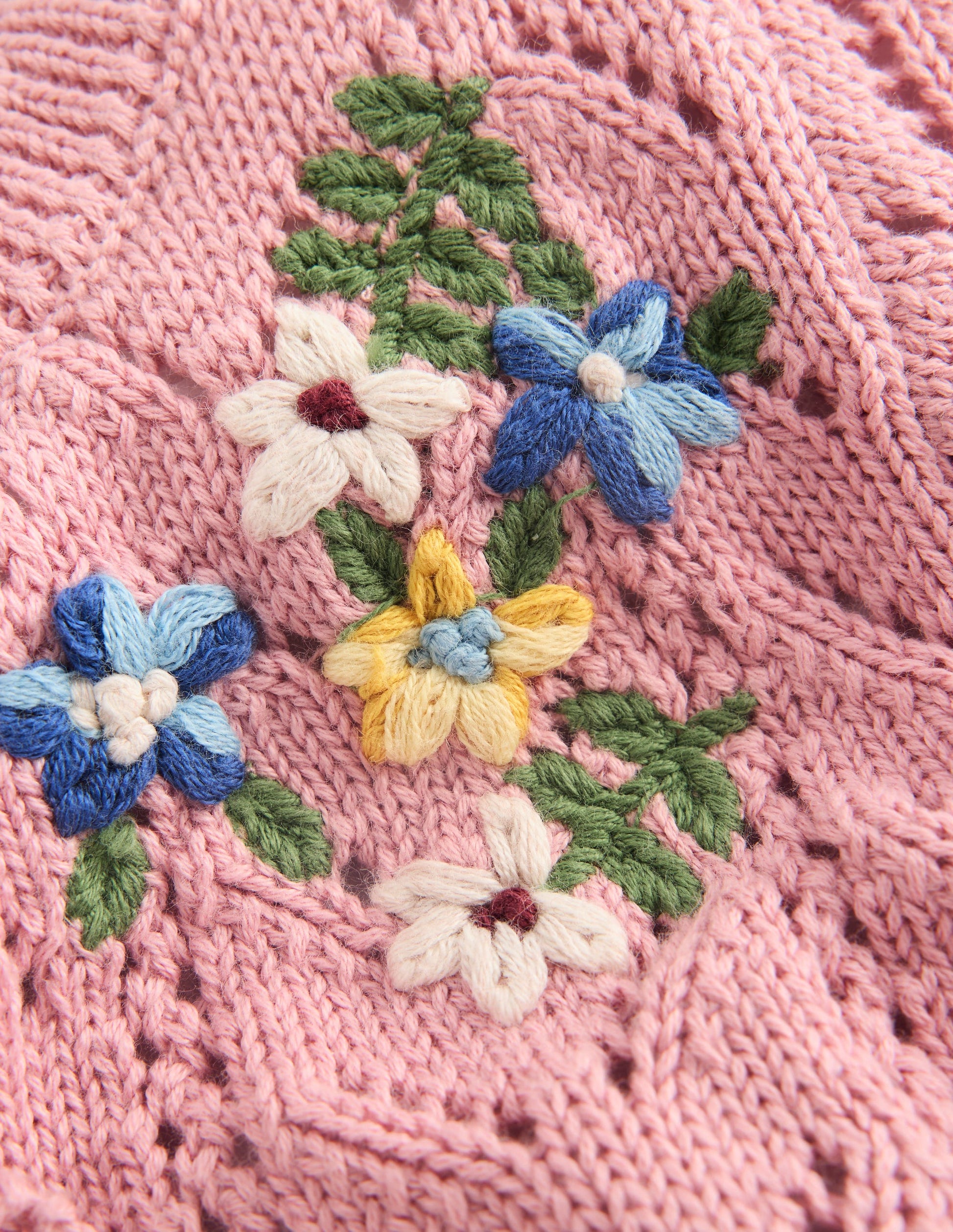 Bestickte Baumwoll-Strickjacke-Vintage-Rosa Mini-Stickerei-4
