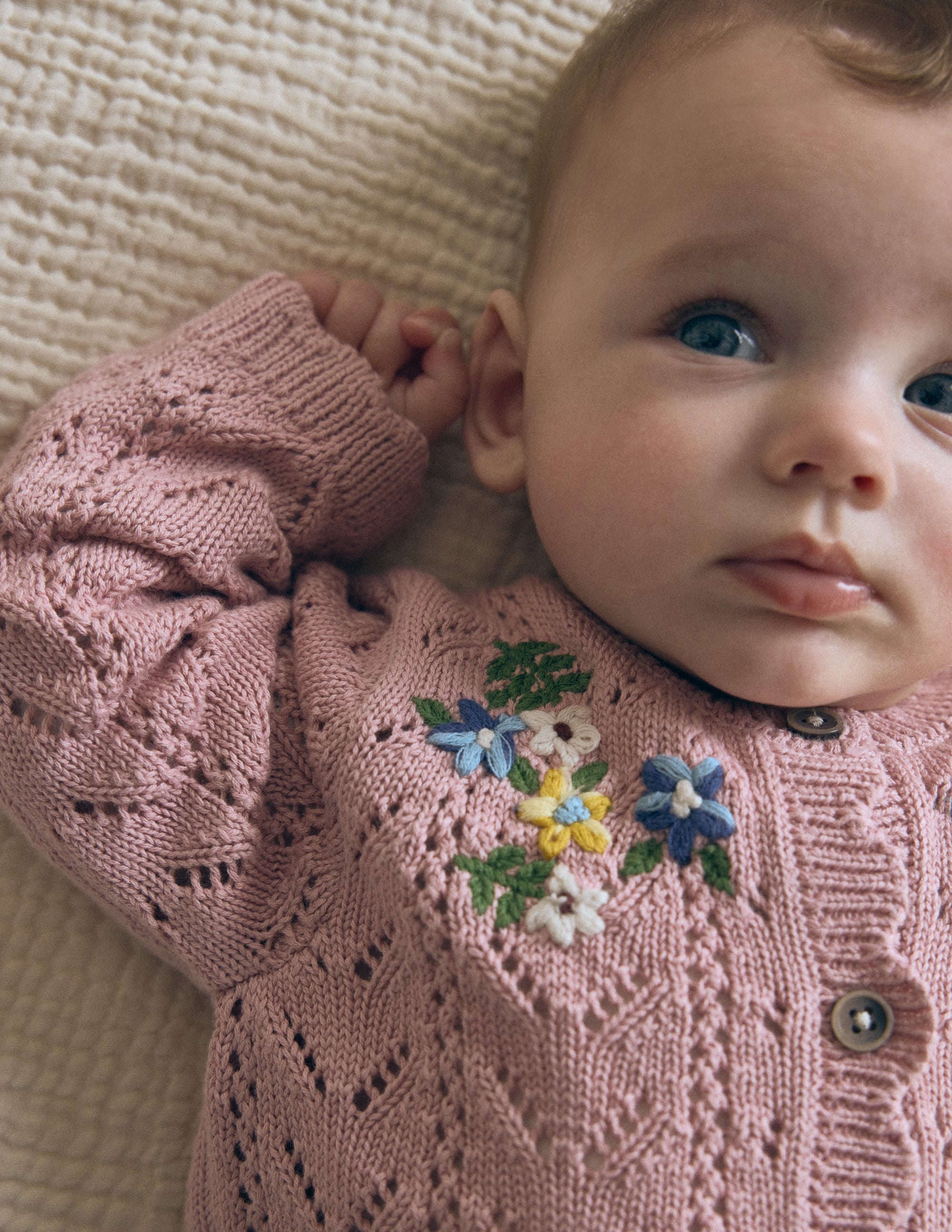 Bestickte Baumwoll-Strickjacke-Vintage-Rosa Mini-Stickerei - Image 1